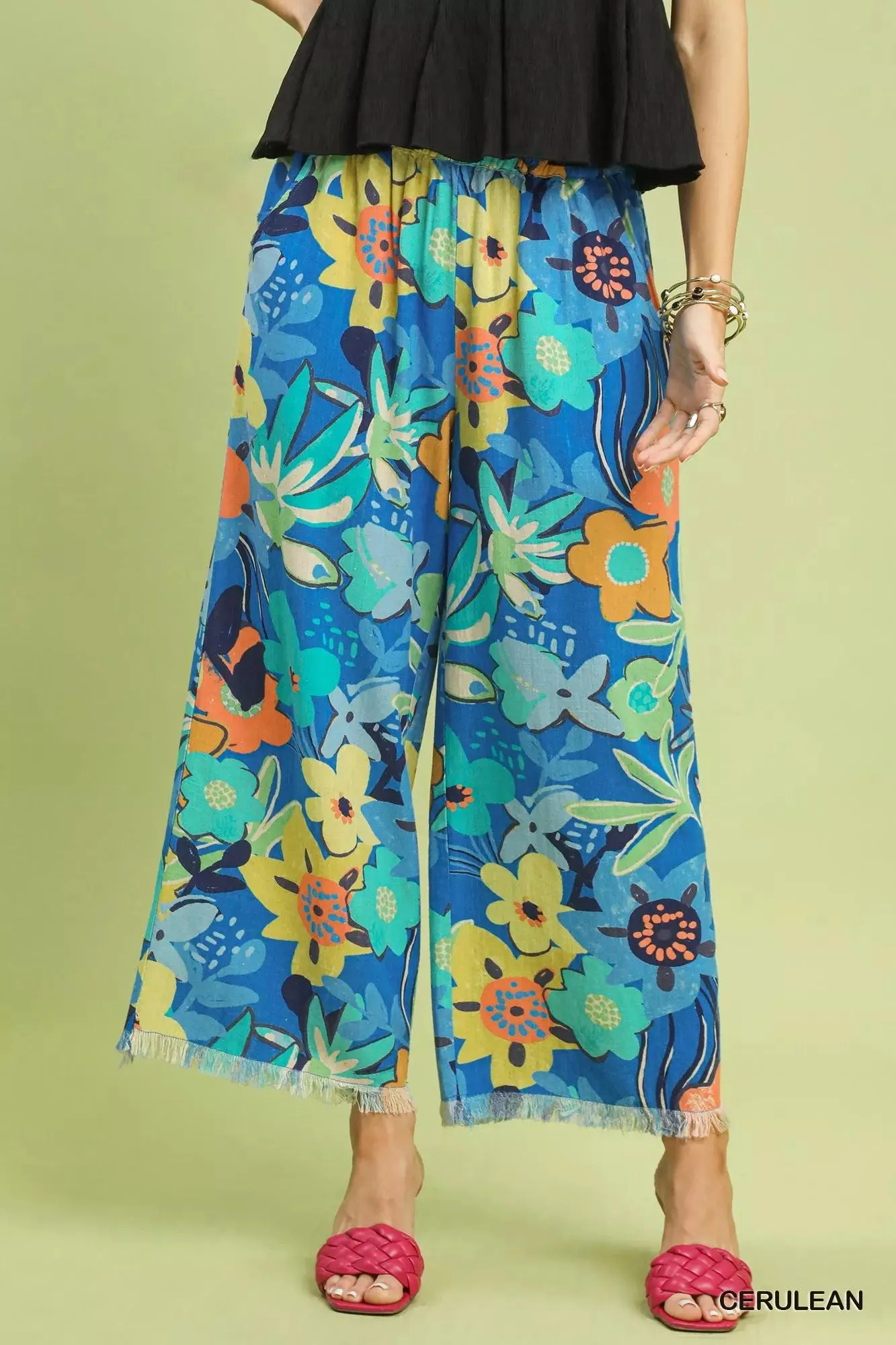 Floral Harbor Wide Leg Linen Blend Pants