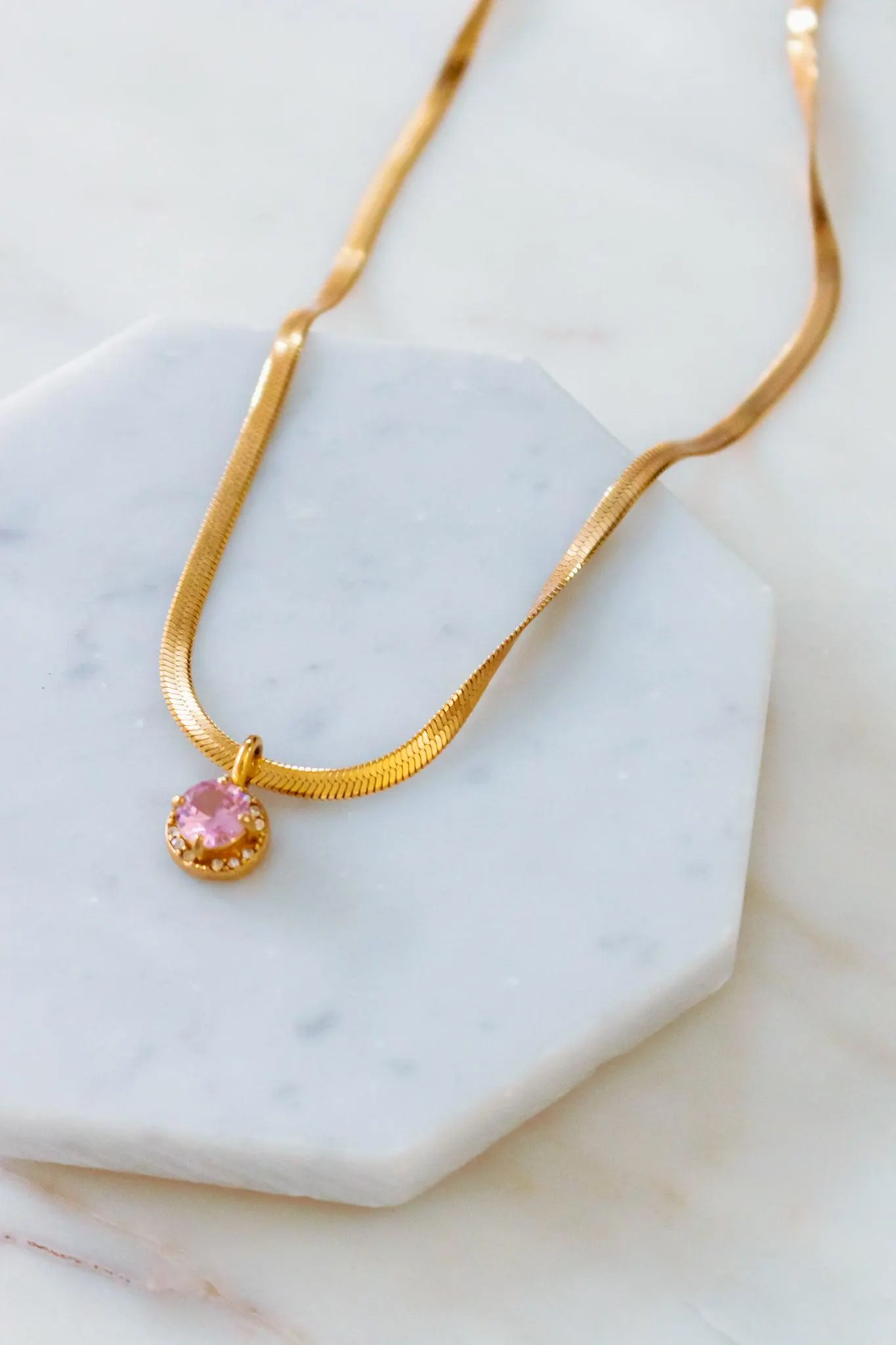 18K Gold Here to Shine Pink Gem Hypoallergenic Necklace