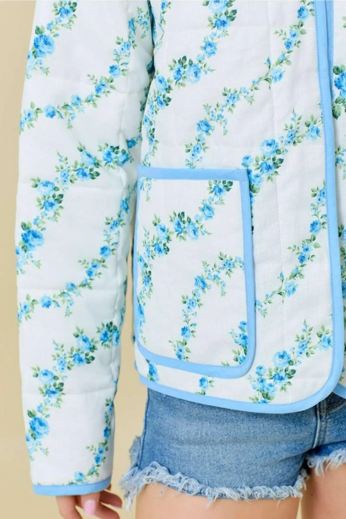 Sweetest Petals Quilted Jacket in Sky — view 6