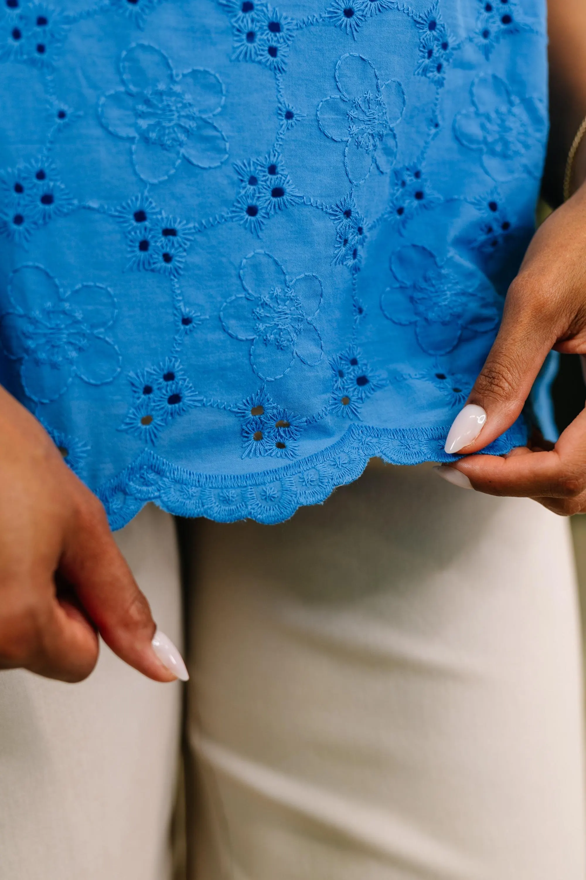 Refined Darling Eyelet Cotton Blouse in Royal Blue — view 6