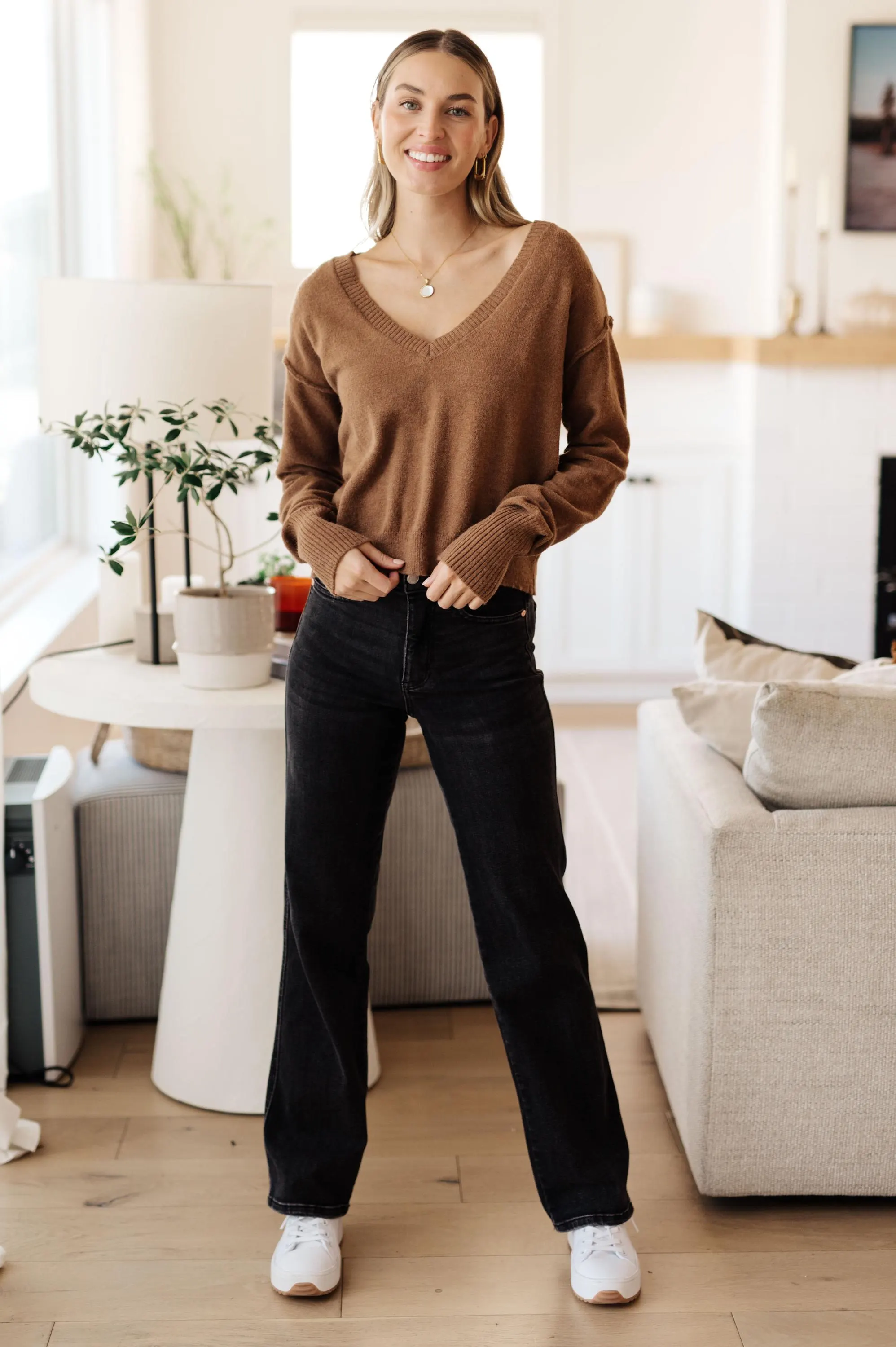 Back to Life V-neck Sweater in Mocha — view 6