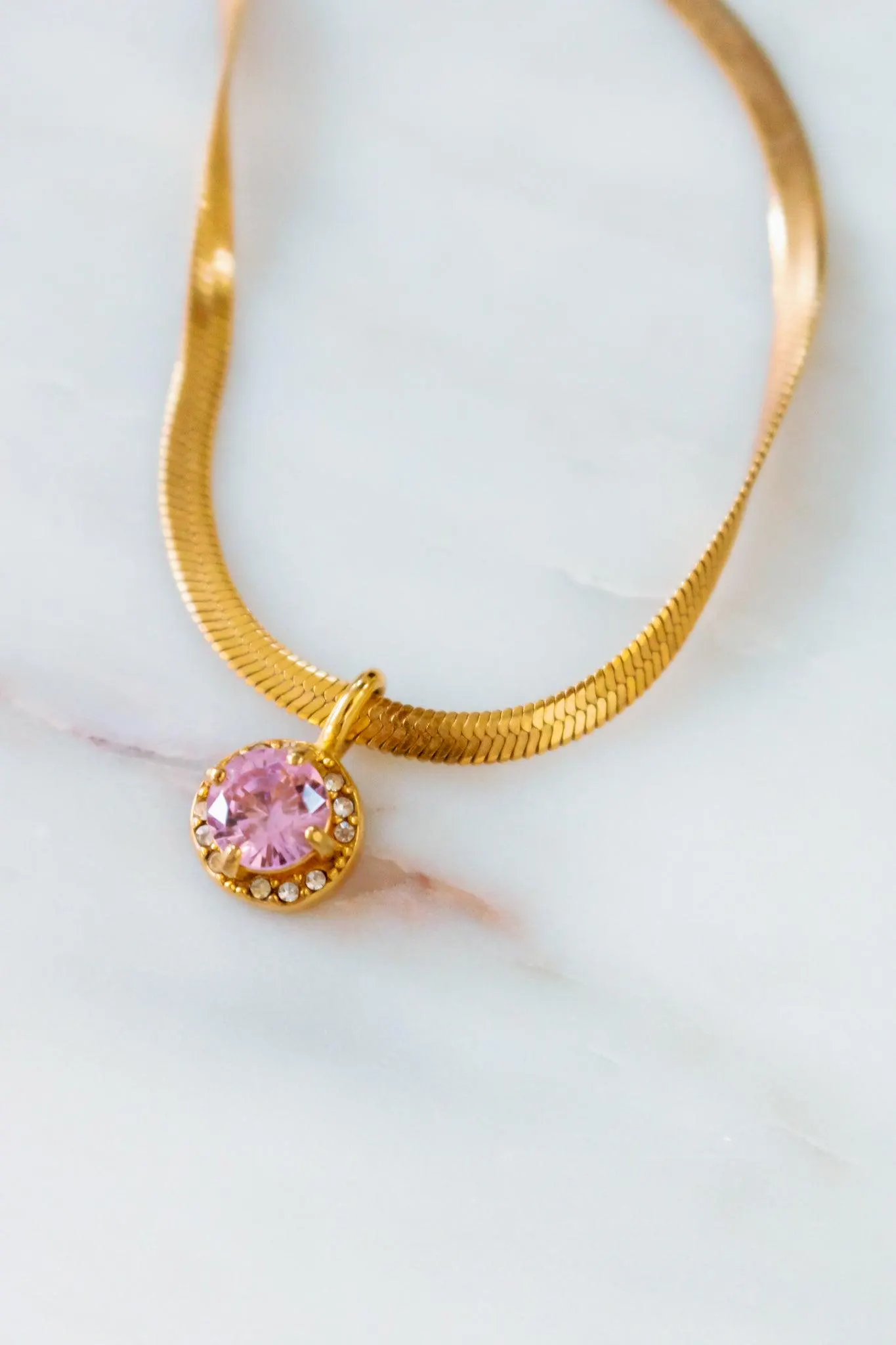18K Gold Here to Shine Pink Gem Hypoallergenic Necklace — view 6