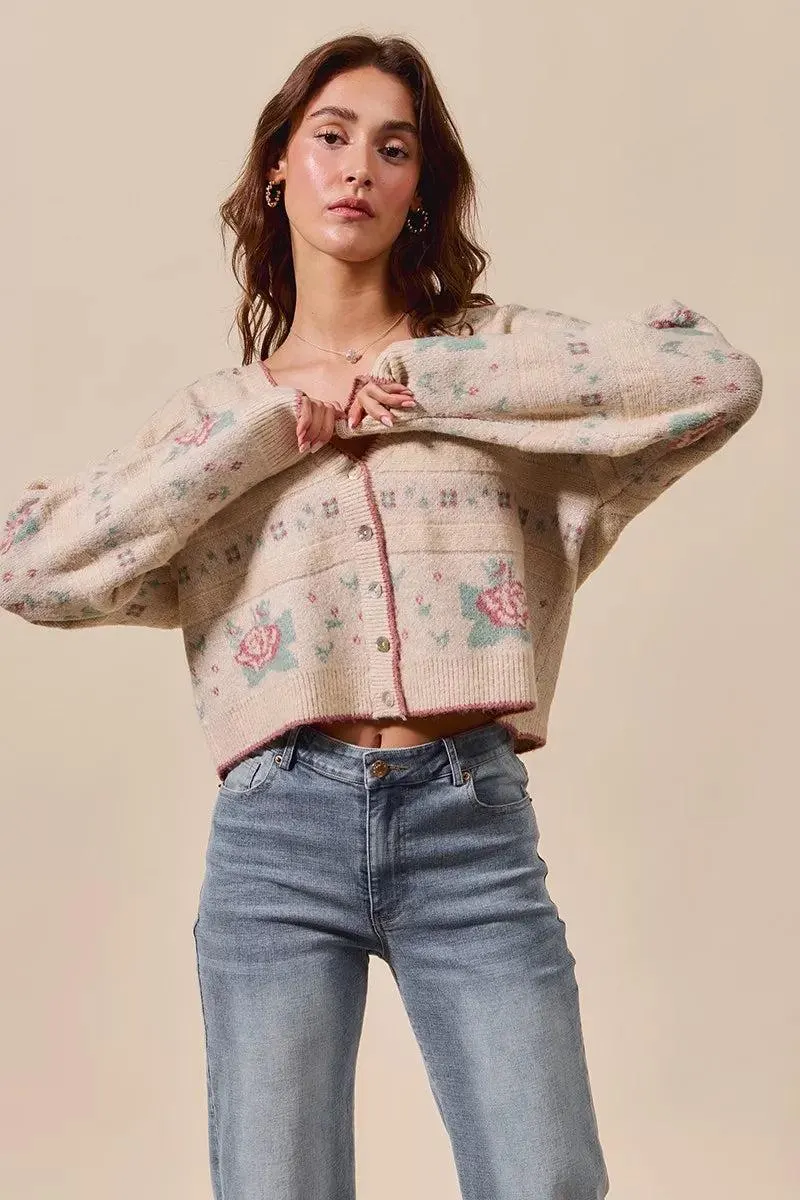 Cardigan Cottage Cutie Floral Long Sleeve Button Sweater — view 6