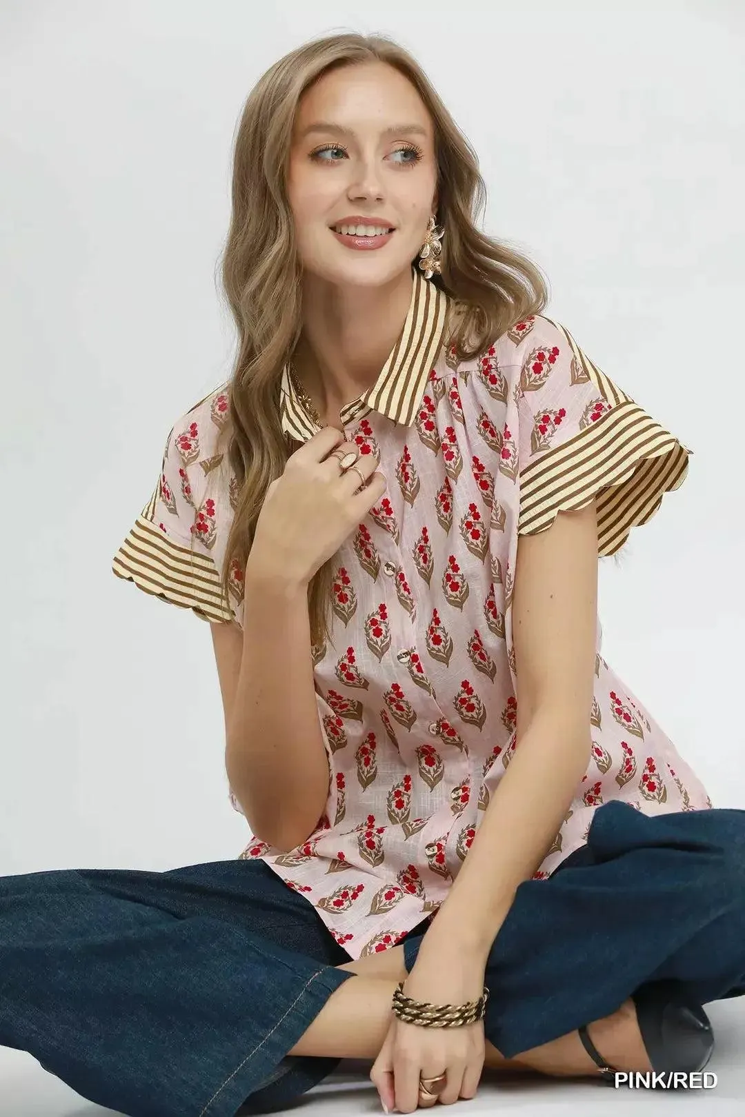 Rosewood Blossom Cotton Blouse — view 4