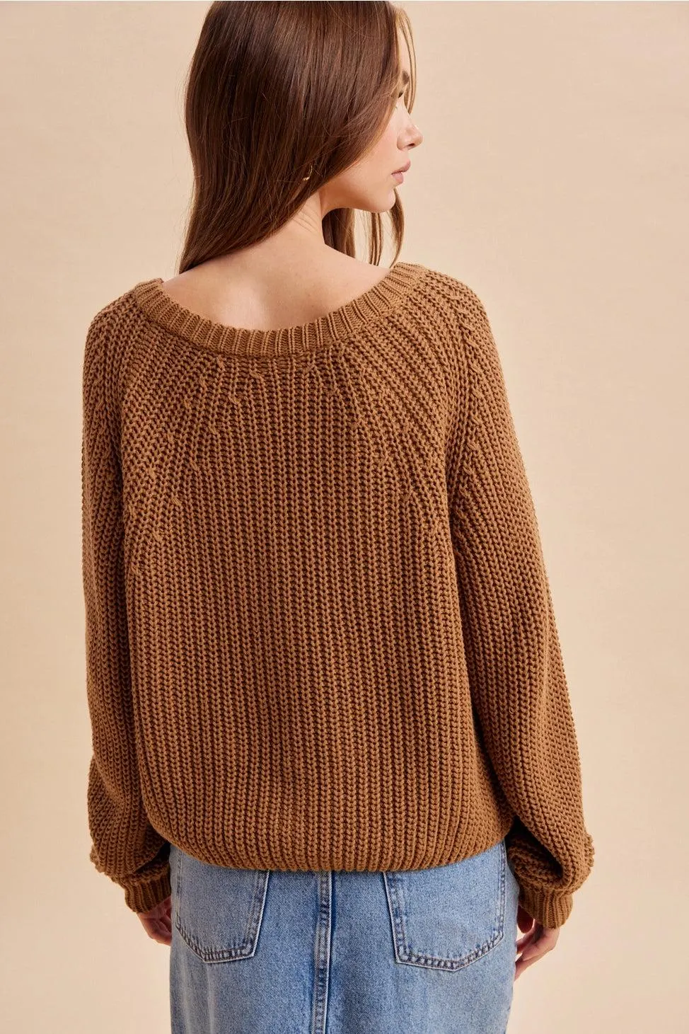 Autumn Harvest Chunky Knit Cotton Cardigan in Carmel — view 3