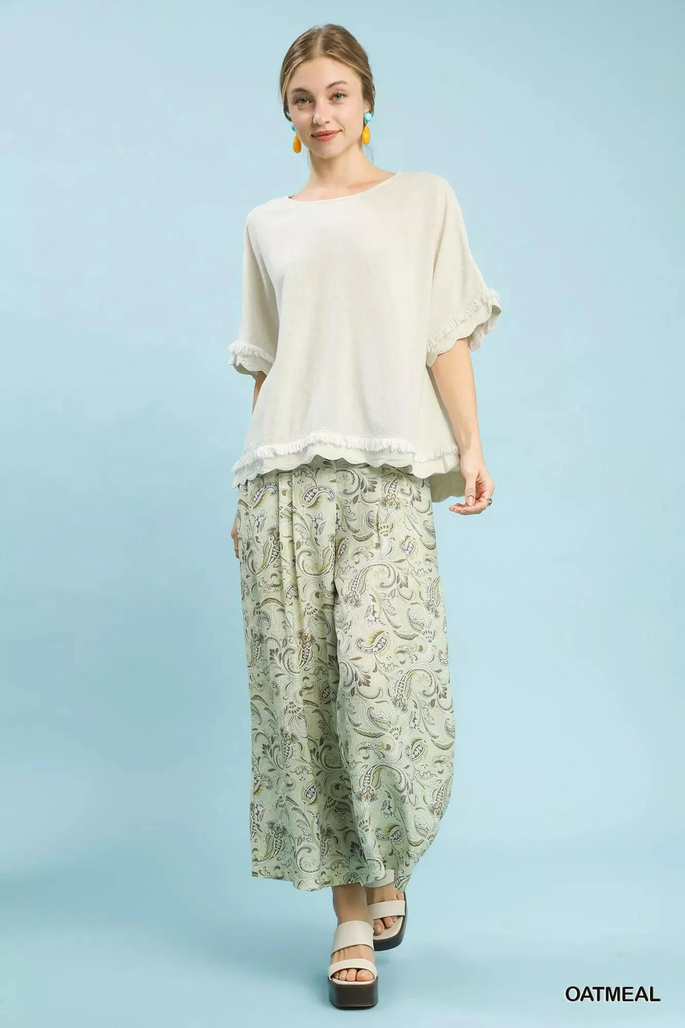 Oceanside Linen Frayed Hem Scallop Top — view 4