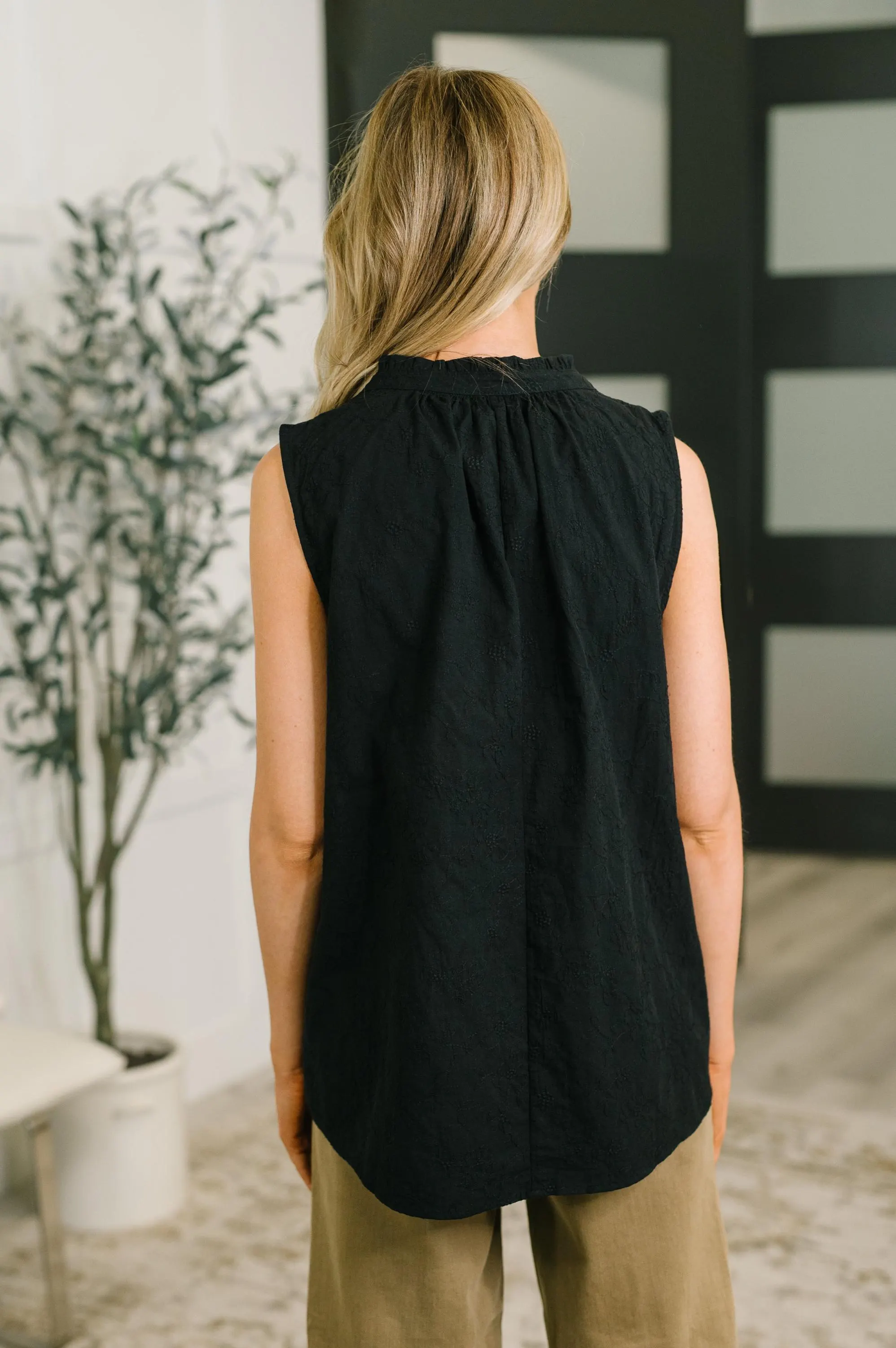Cute Embroidered Cotton Tank in Black — view 5