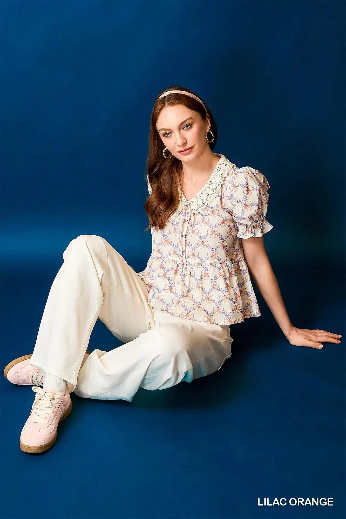 Lavender Haze Lace Cotton Bow Blouse — view 3