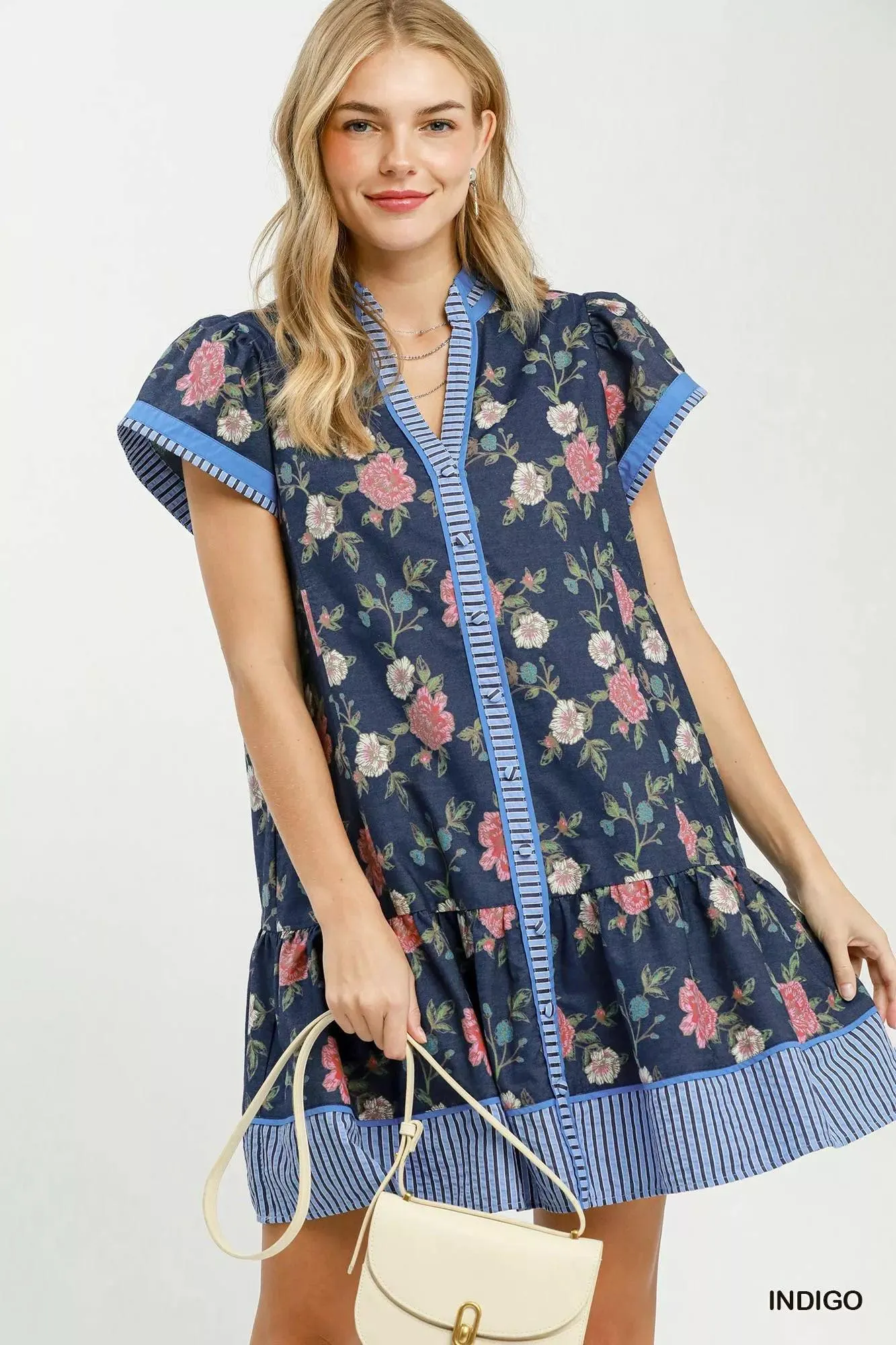Denim Dreams Floral Ruffle Mini Dress