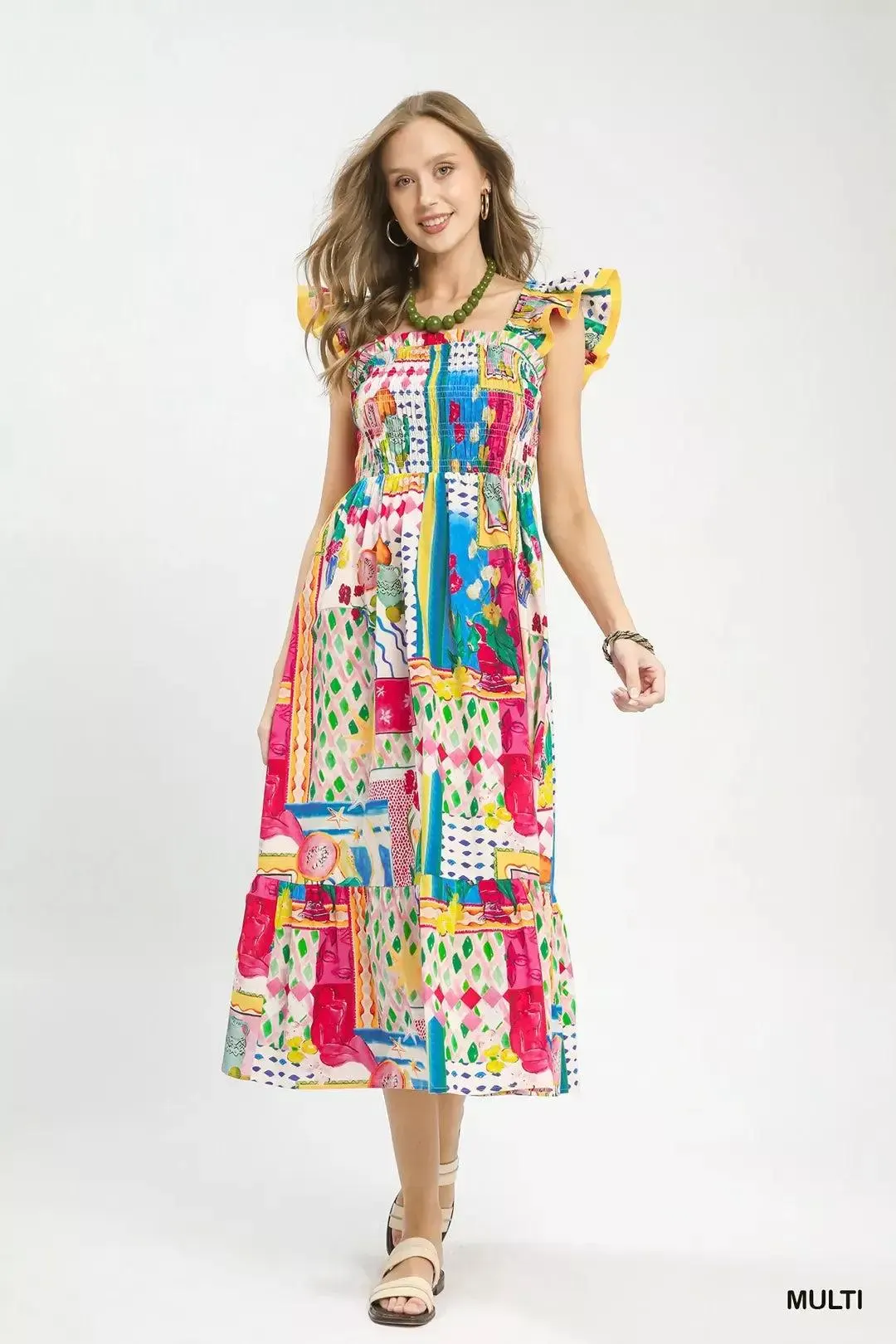 Whimsy Smocked 100 Cotton Ruffle Midi Dress — view 4
