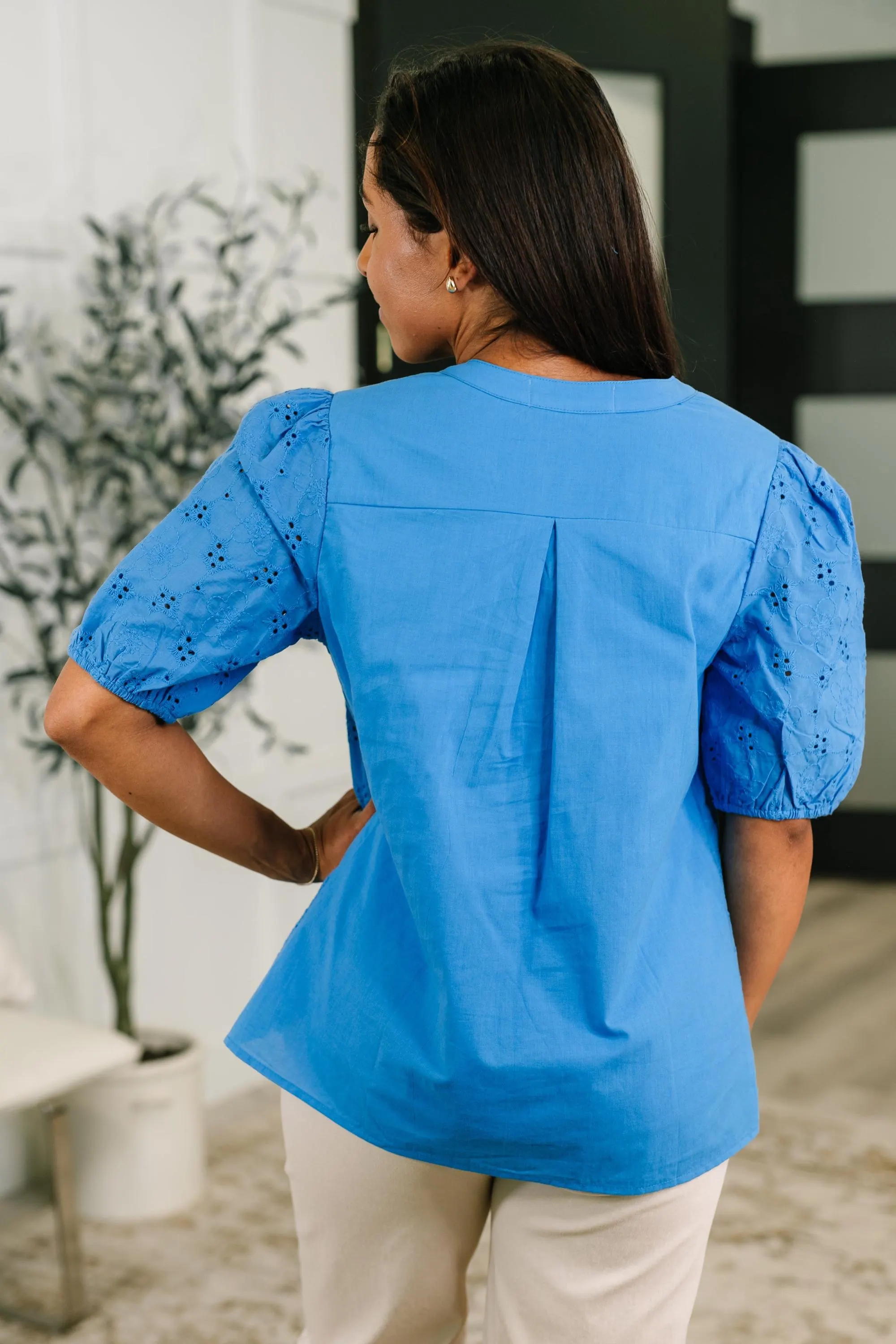 Refined Darling Eyelet Cotton Blouse in Royal Blue — view 7