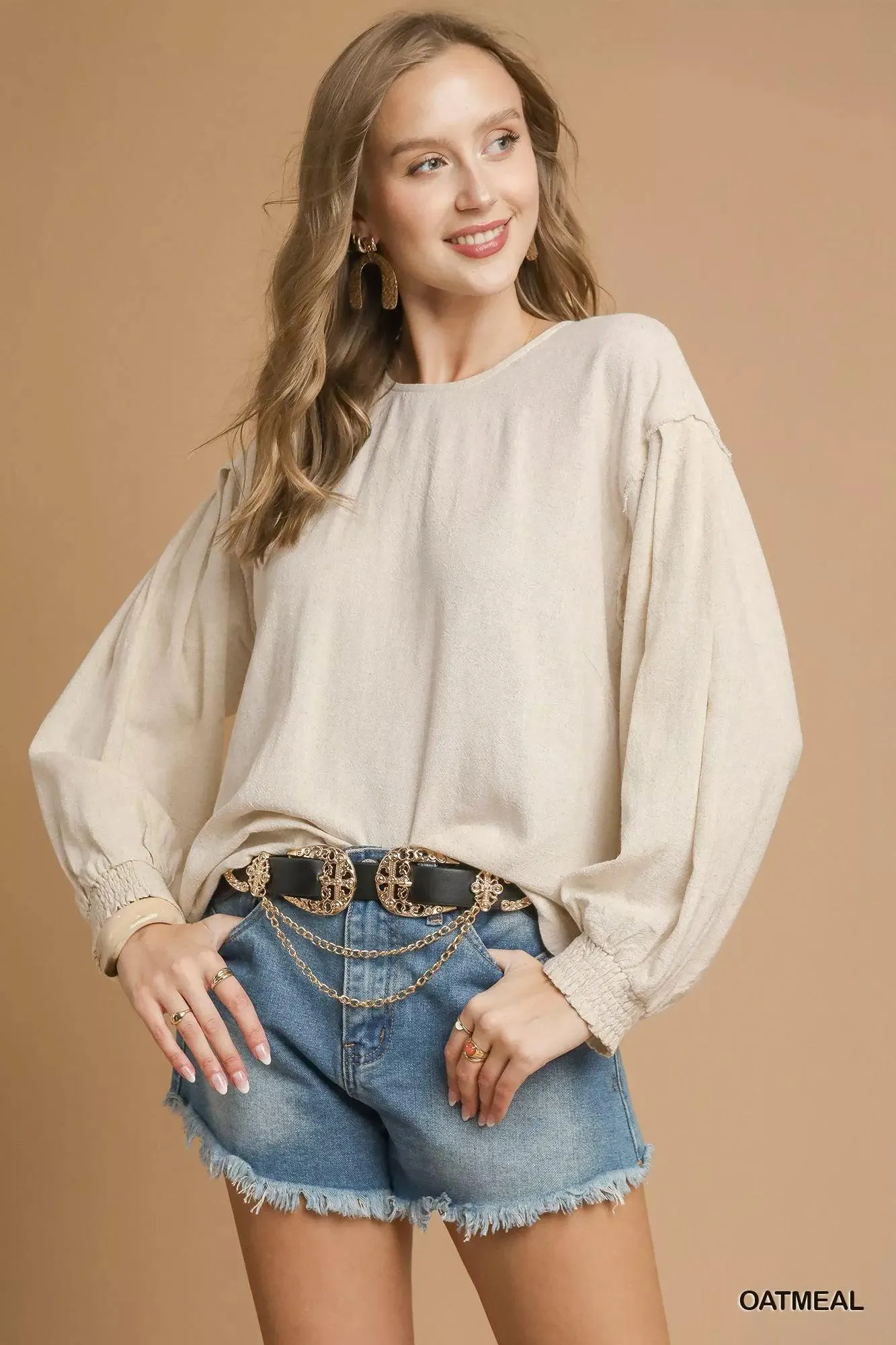 Love is A Verb Linen Scallop Blouse