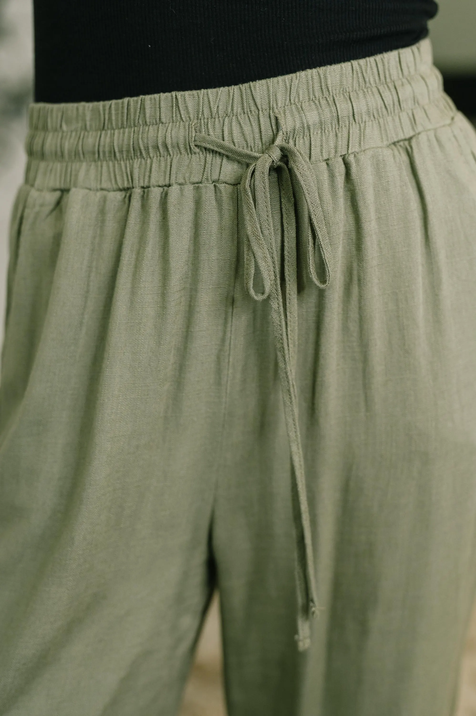 Straight Leg Lounge Linen Pants in Light in Olive — view 2