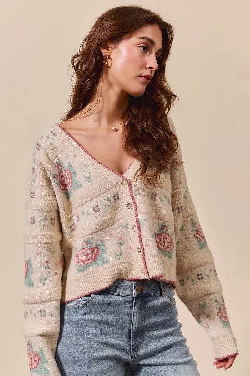 Cardigan Cottage Cutie Floral Long Sleeve Button Sweater — view 10