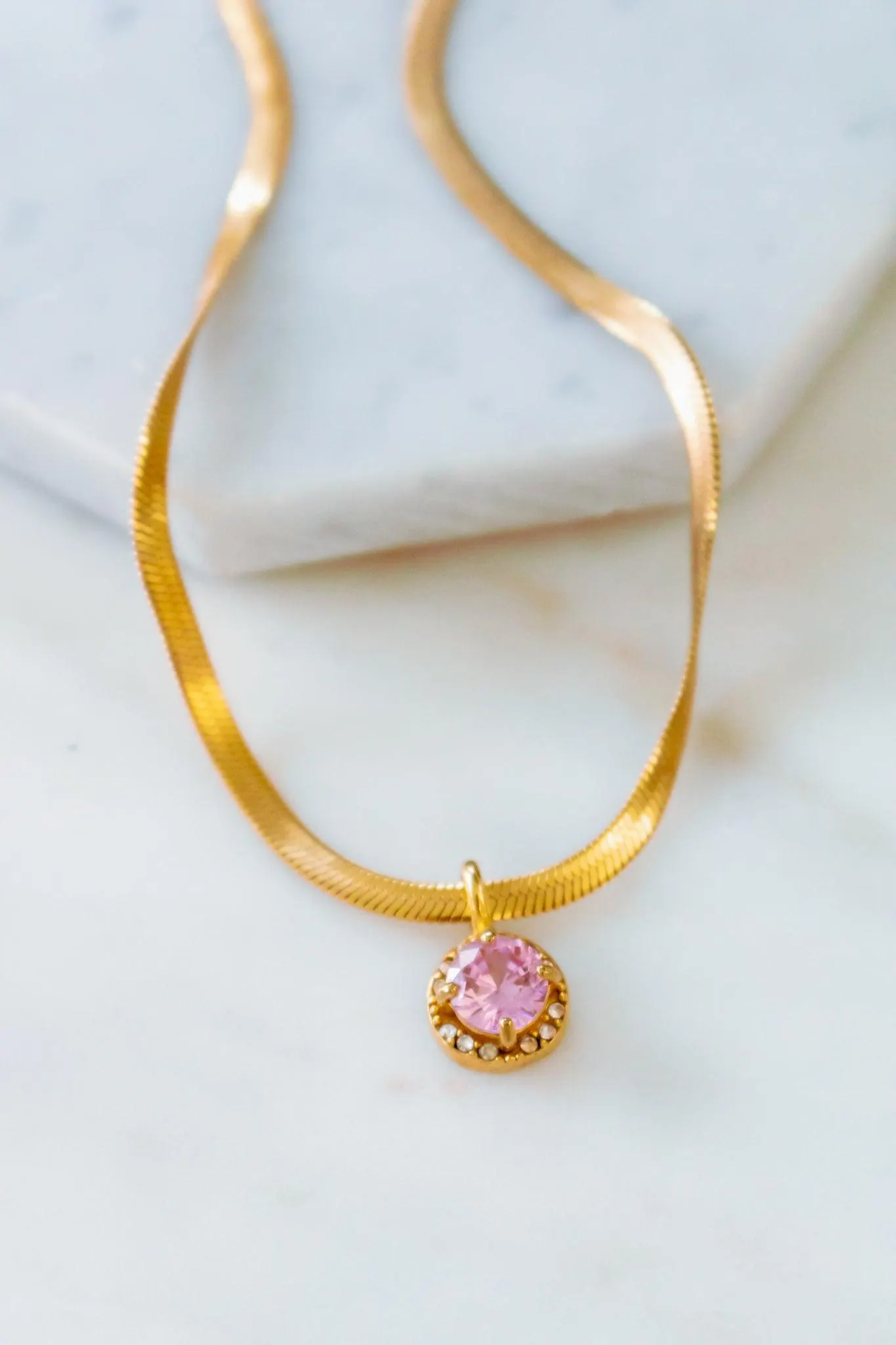18K Gold Here to Shine Pink Gem Hypoallergenic Necklace — view 7