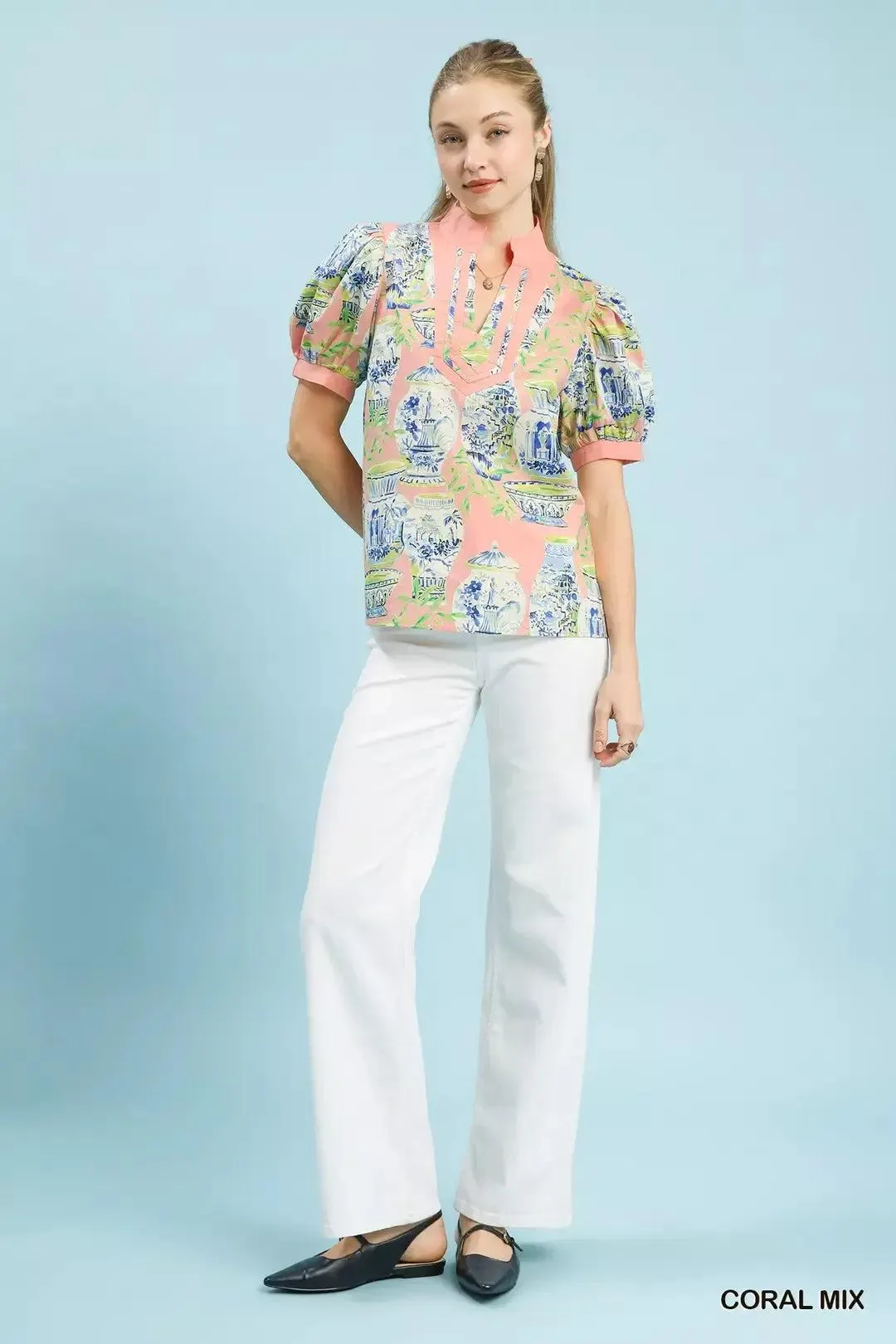 Porcelain Dreams Cotton Top in Coral — view 6