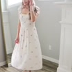 Secret Diary Linen Bow Midi Dress in Beige — view 2