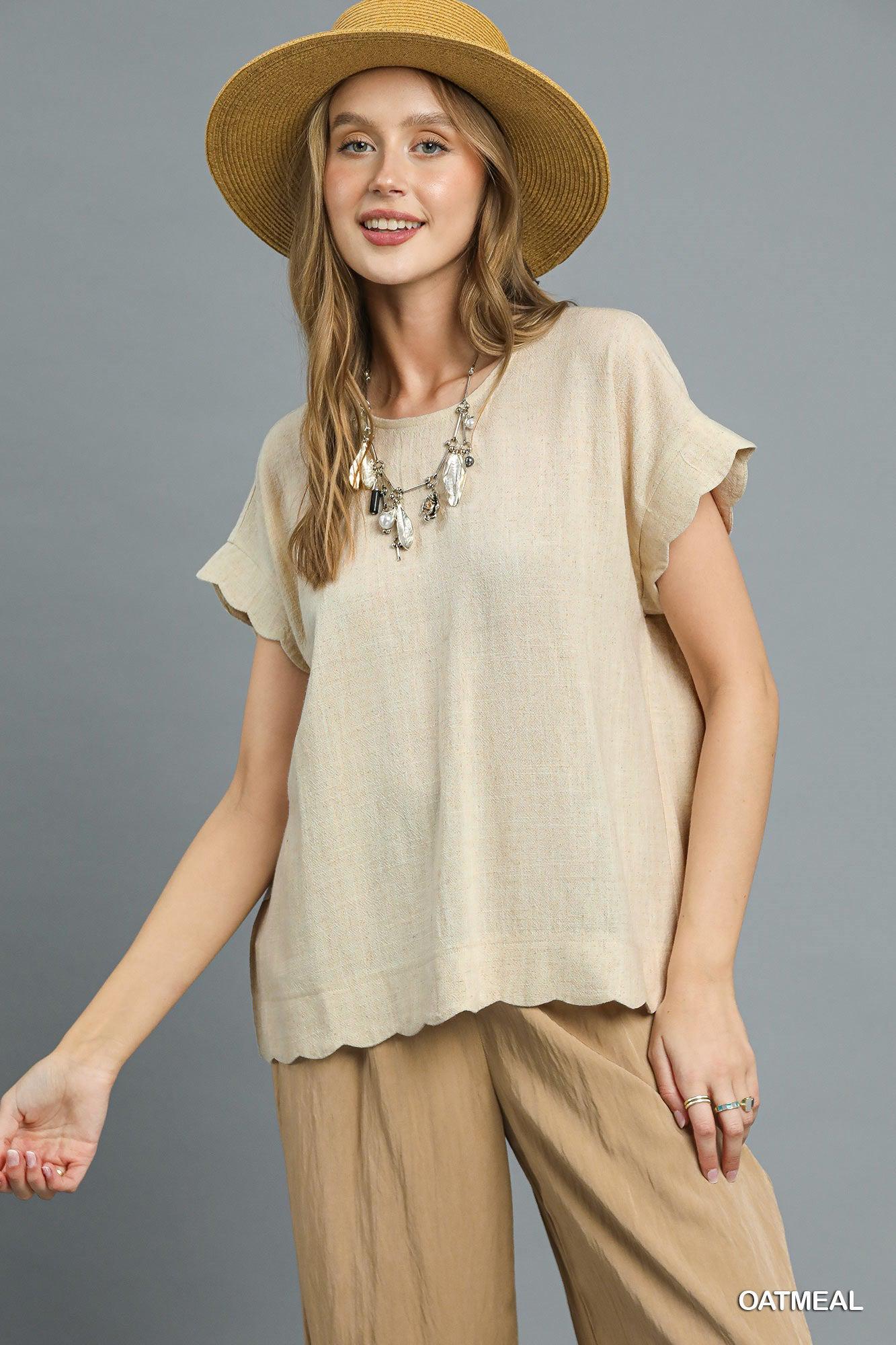 Falling for You Scalloped Linen Blouse in Vanilla — view 7