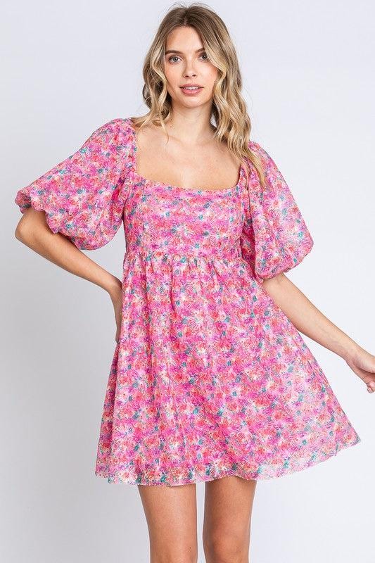 Sequin Swifty Floral Blush Babydoll Dress in Pink