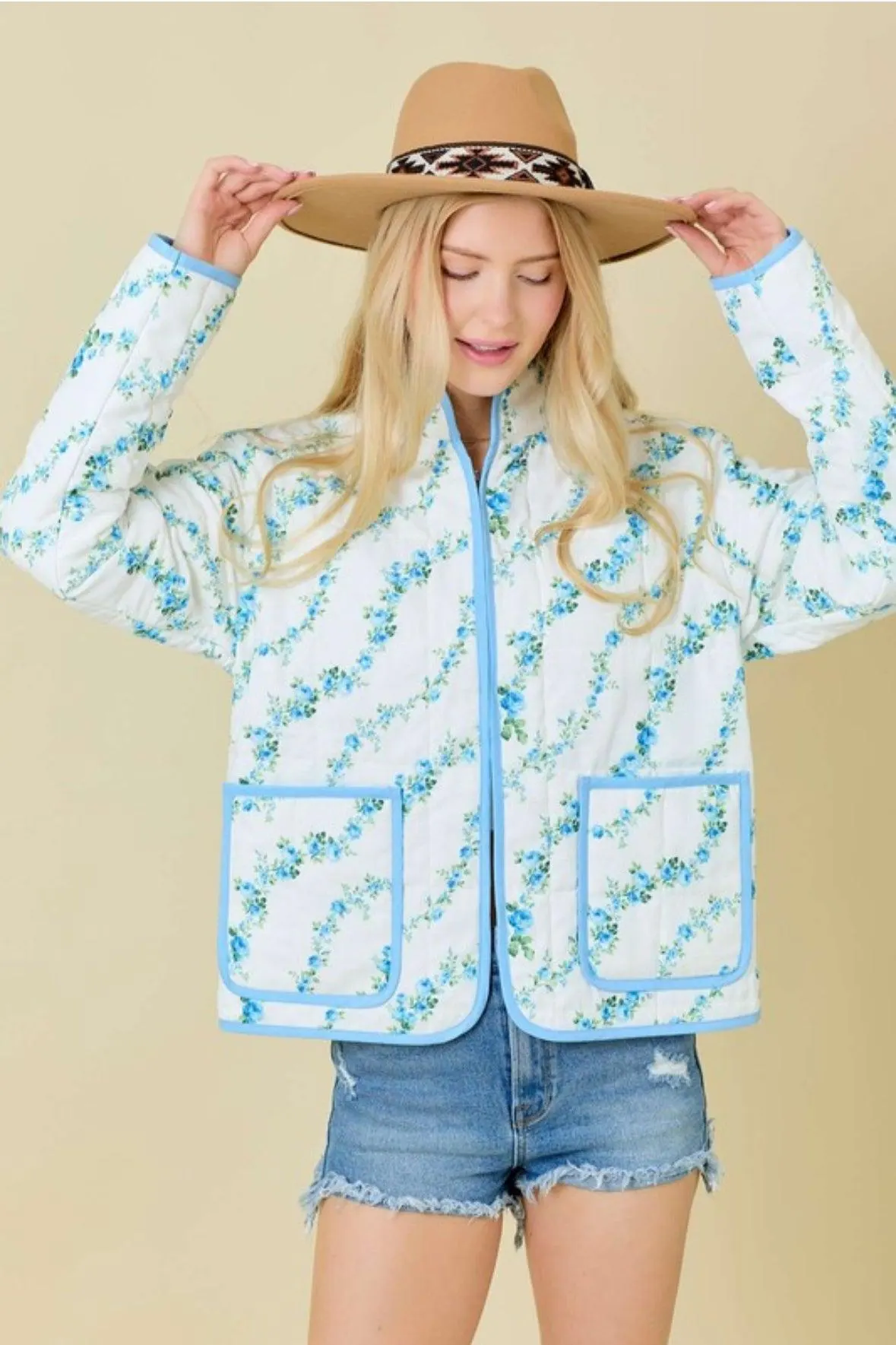 Sweetest Petals Quilted Jacket in Sky — view 7