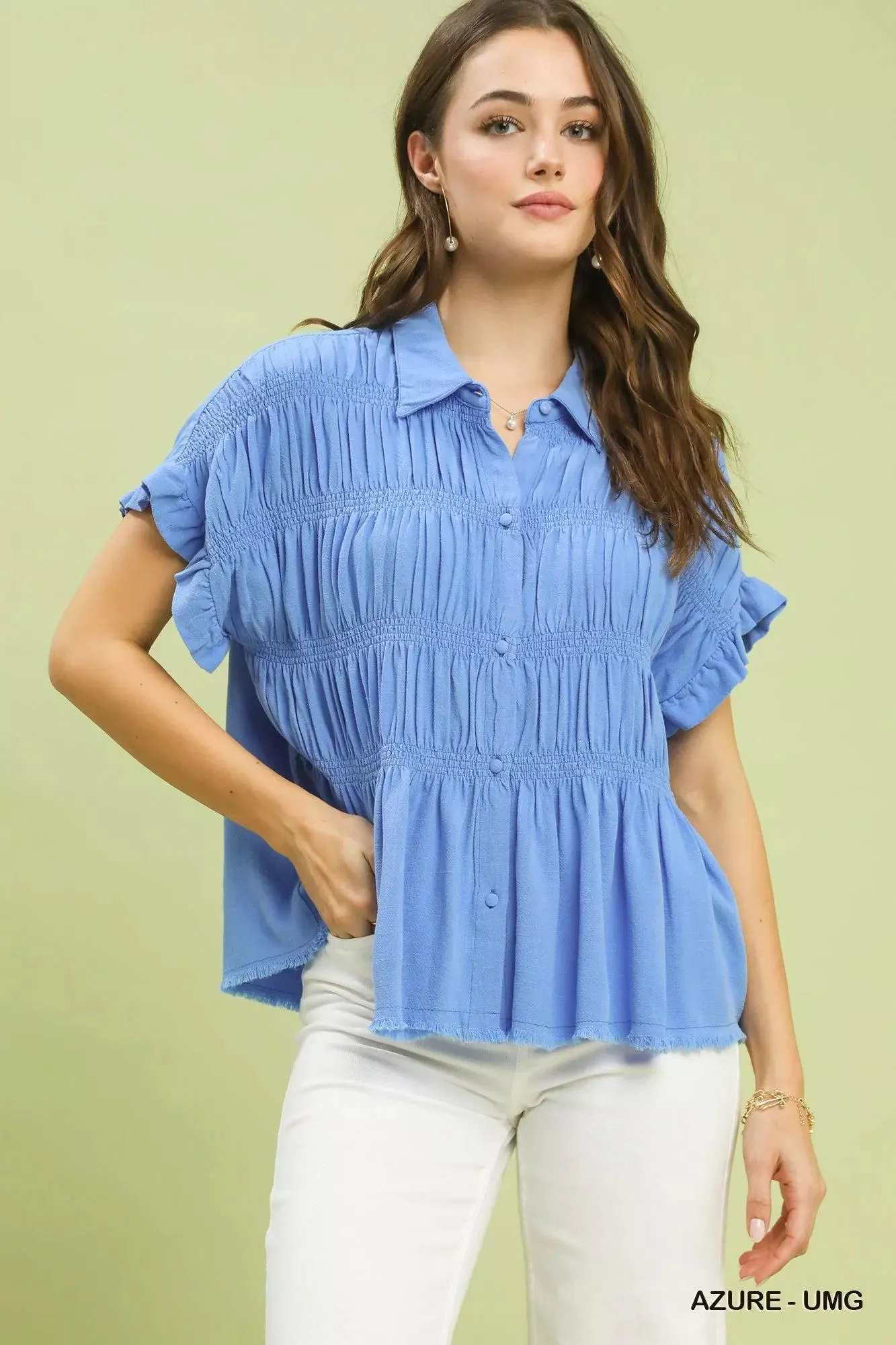 Petunia Washed Linen Smocked Babydoll Top — view 8