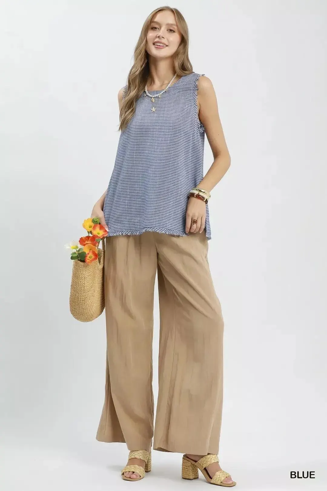 Coastal Breeze Linen Fringe Top — view 4