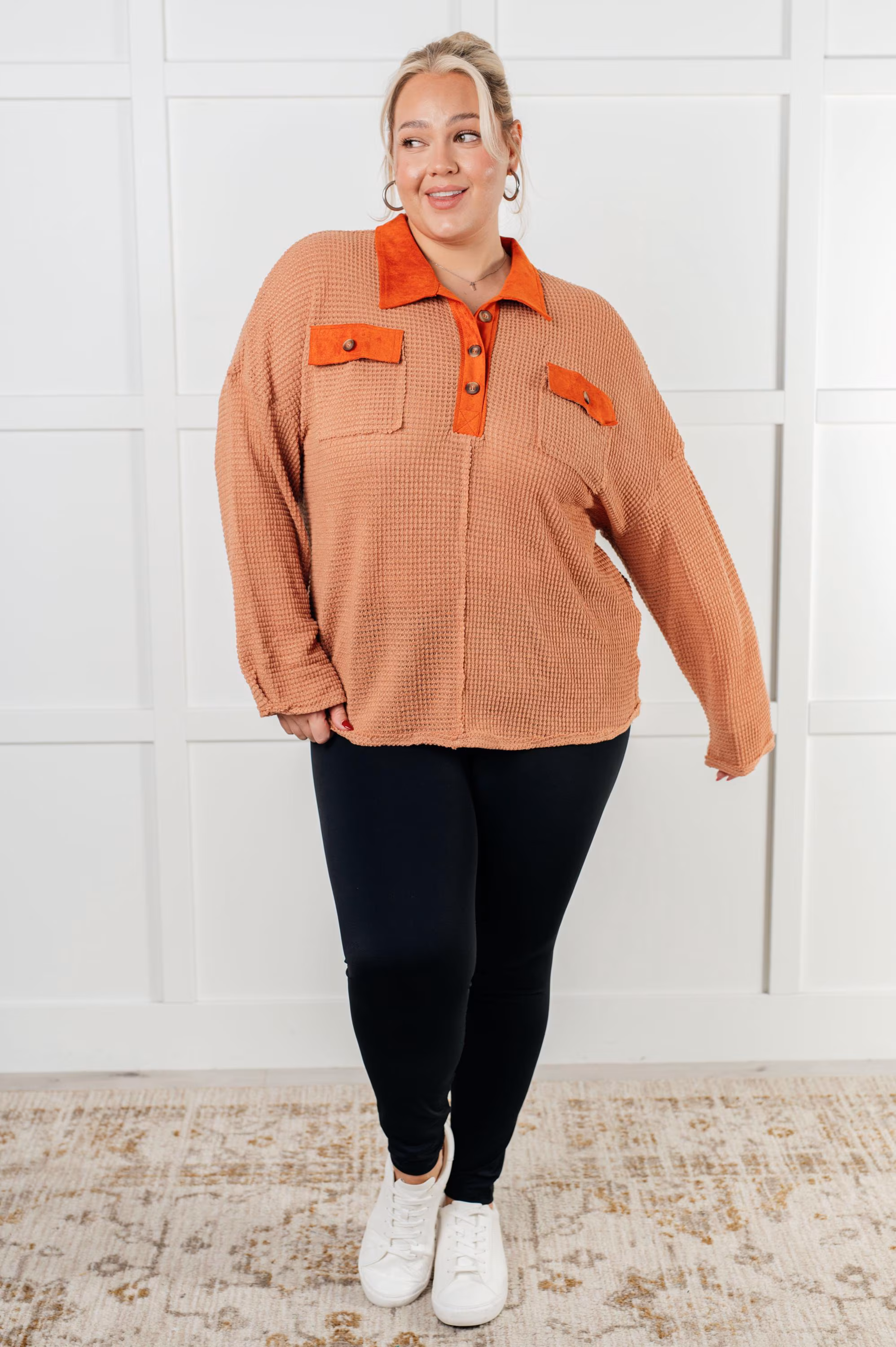 Autumn Top Can't Imagine Why Waffle Knit Contrast Trim Top — view 4