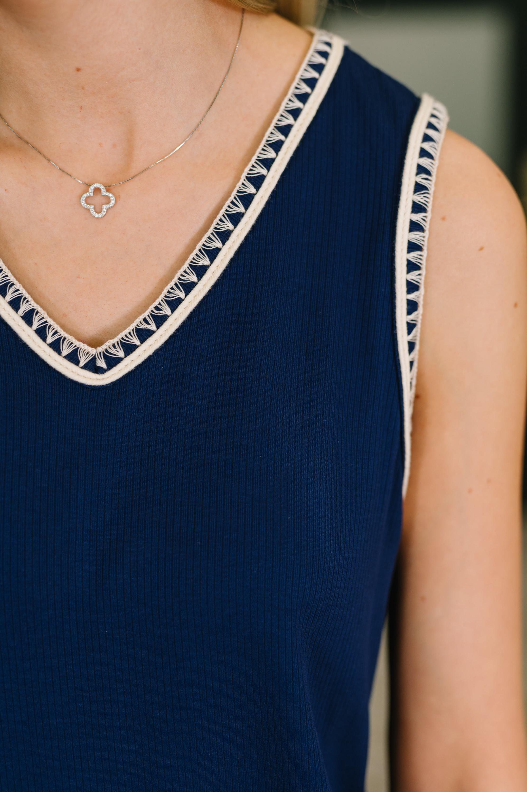 Airloom Trim Detail Mini Tank Dress in Navy — view 2