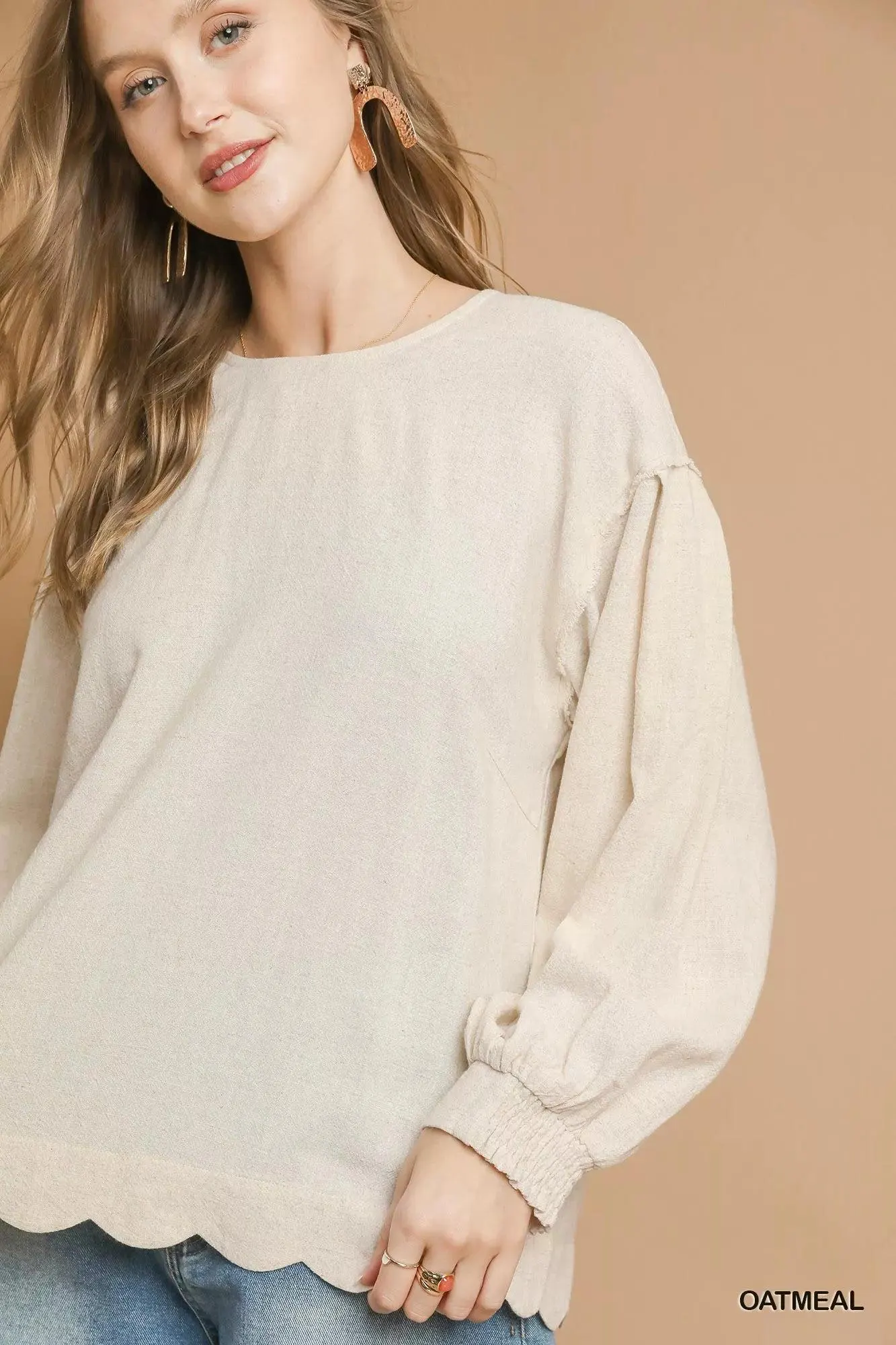 Love is A Verb Linen Scallop Blouse — view 6