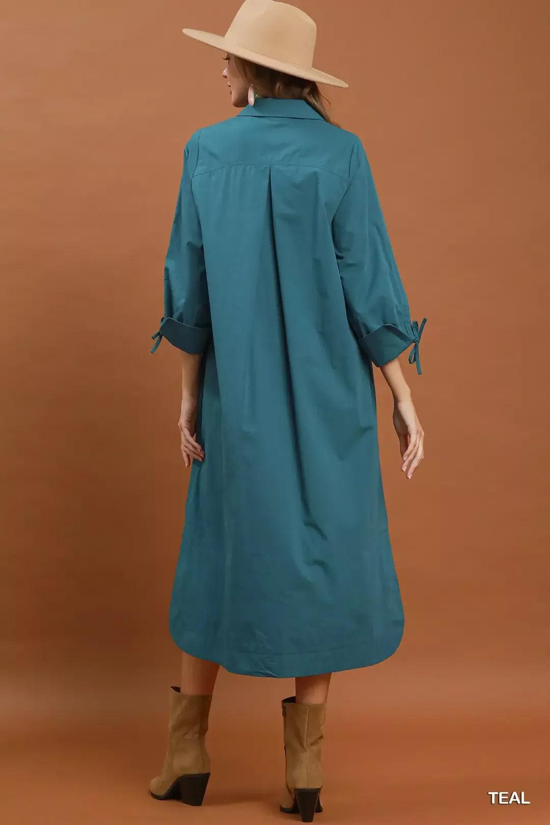 Teal Sky Button Detail Midi Dress — view 5