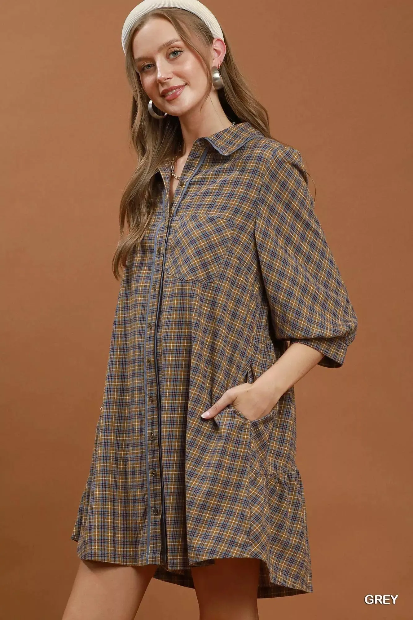Falling for You Plaid Cotton Shirt Dress — view 4
