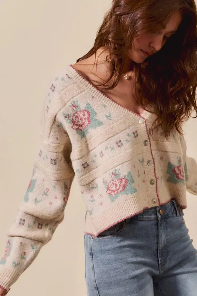 Cardigan Cottage Cutie Floral Long Sleeve Button Sweater — view 2