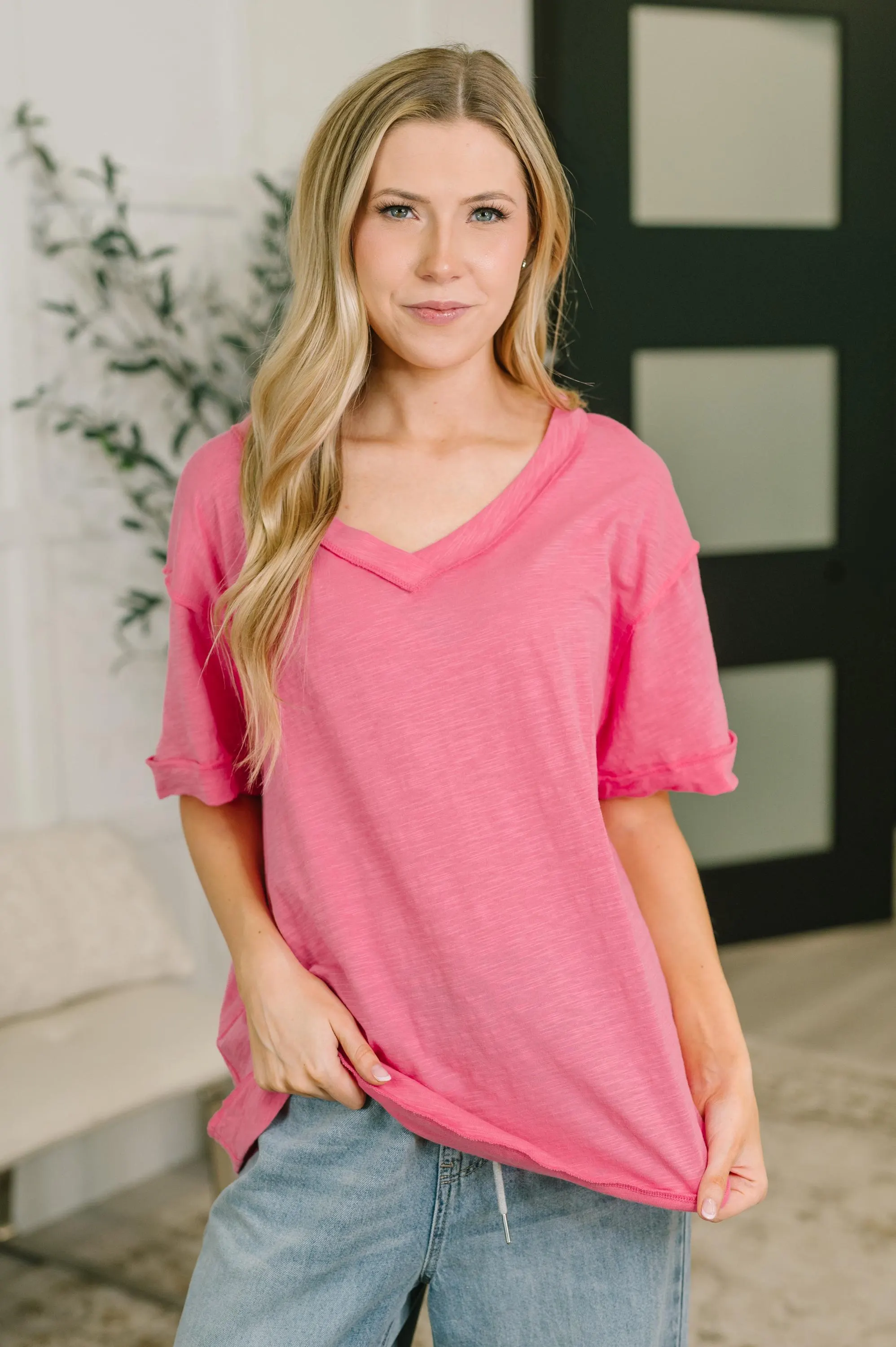 Thanks to You Relaxed Cotton Tee in Pink