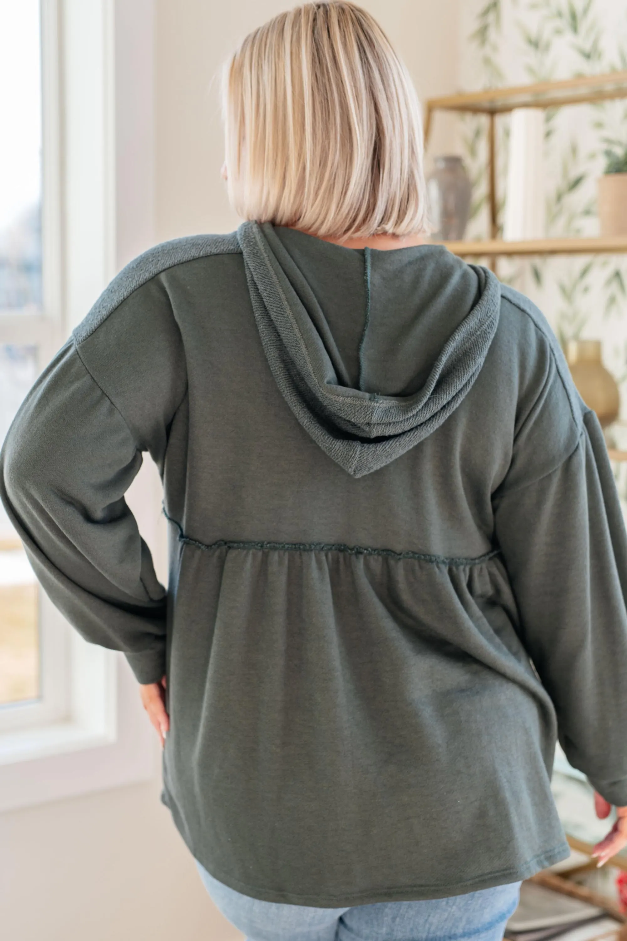Green Hooded V-neck Pullover — view 9