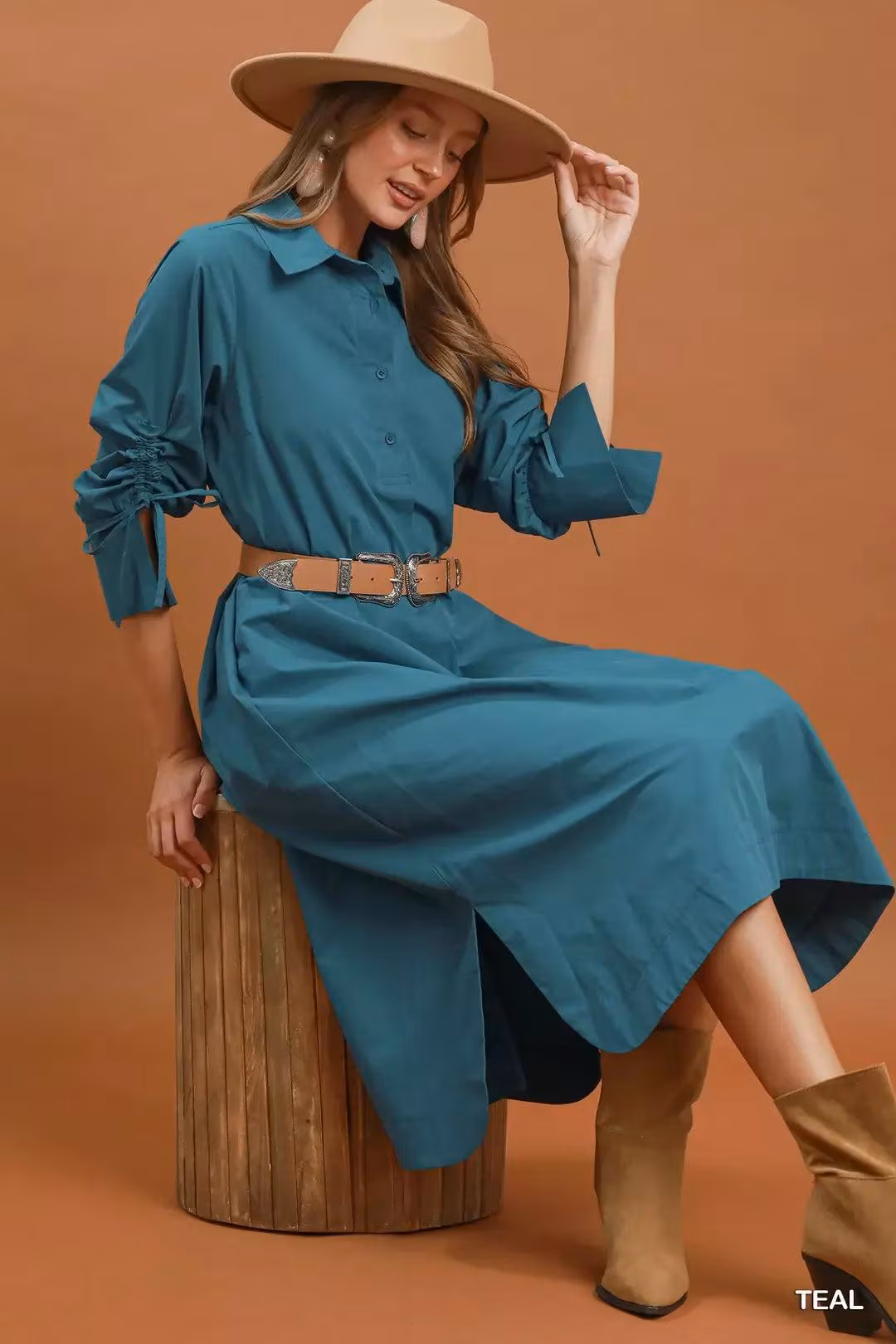 Teal Sky Button Detail Midi Dress — view 3