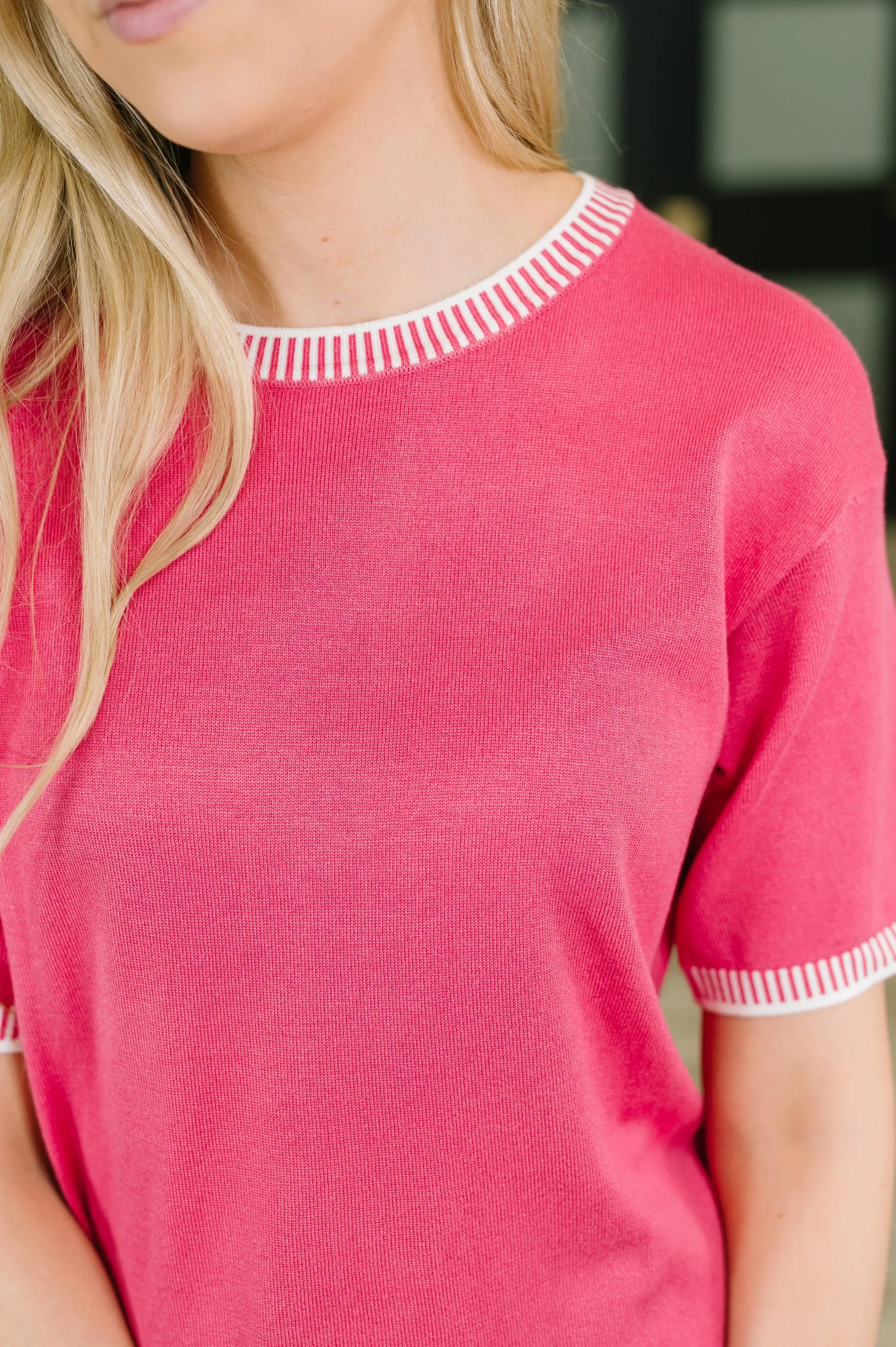 Pretty Pink Trim Detail Basic Top — view 2