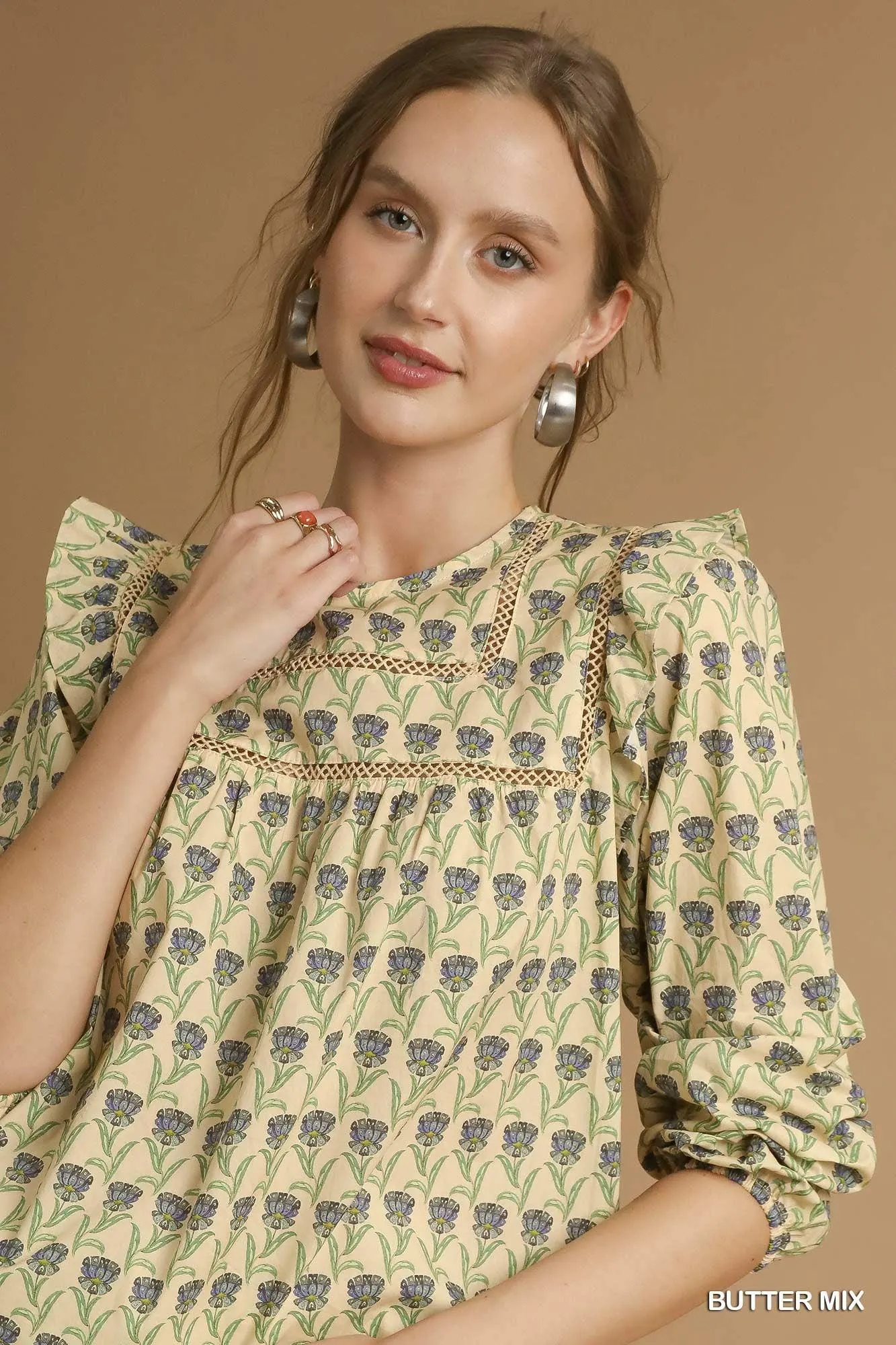 Iris Garden Flutter Blouse in Buttercream