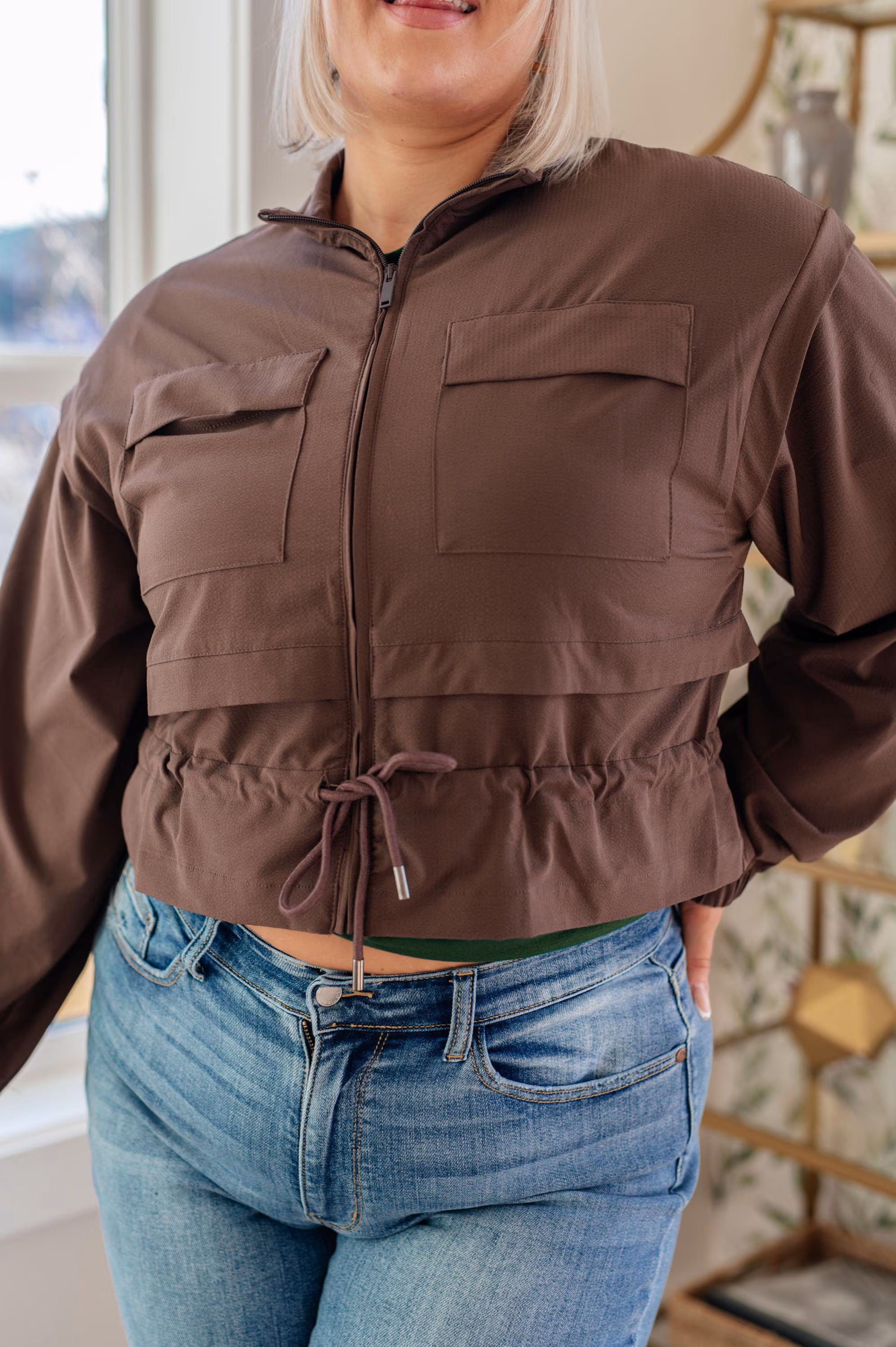 Rain Jacket She's Got Game Cropped Jacket in Brown — view 8