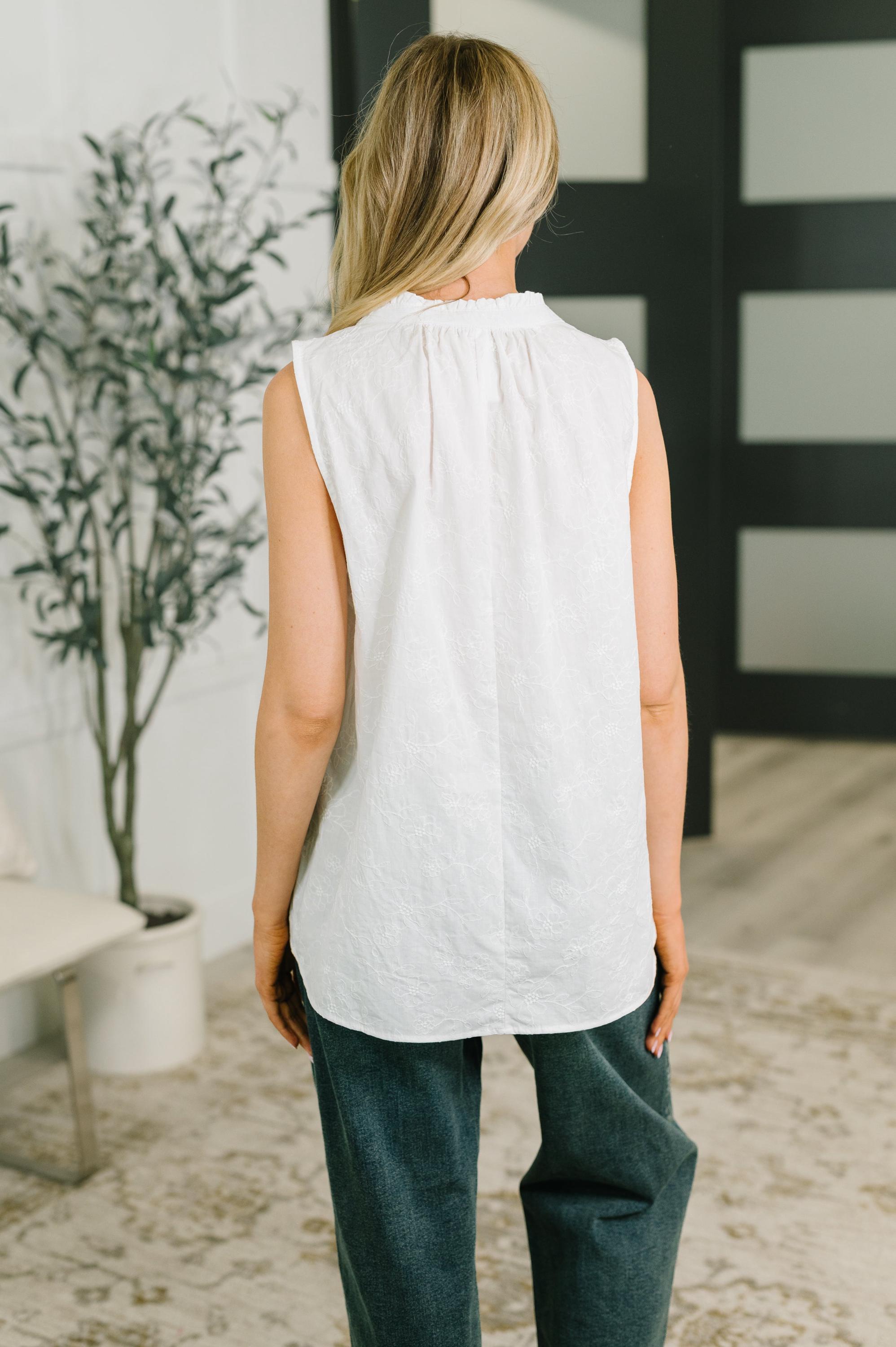 Cute Embroidered Cotton Tank in off White — view 5
