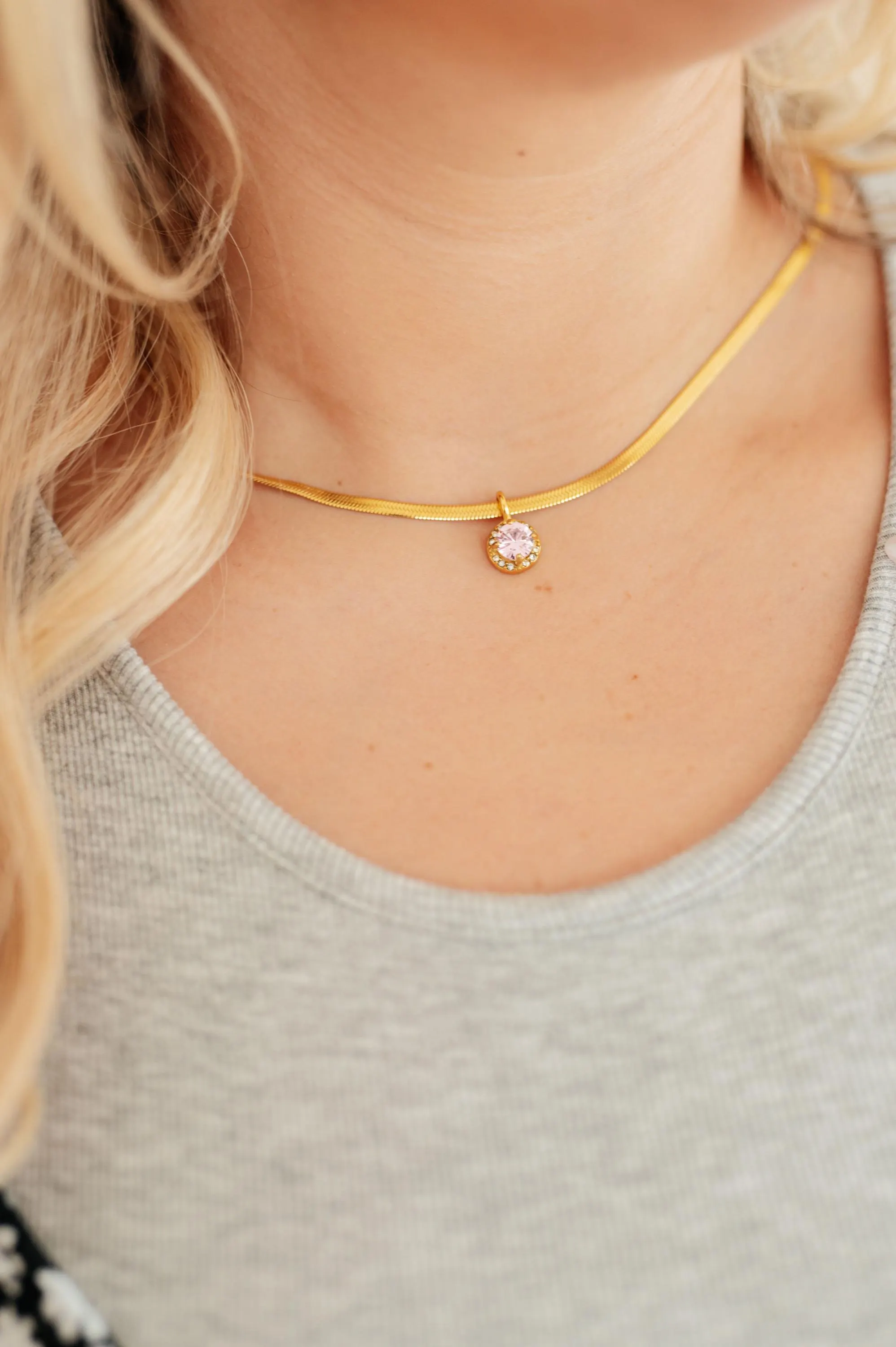 18K Gold Here to Shine Pink Gem Hypoallergenic Necklace — view 2
