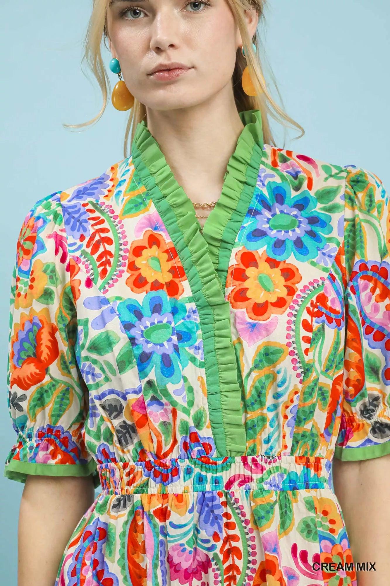 Star Dust Bohemian Ruffle Floral Midi Dress — view 6