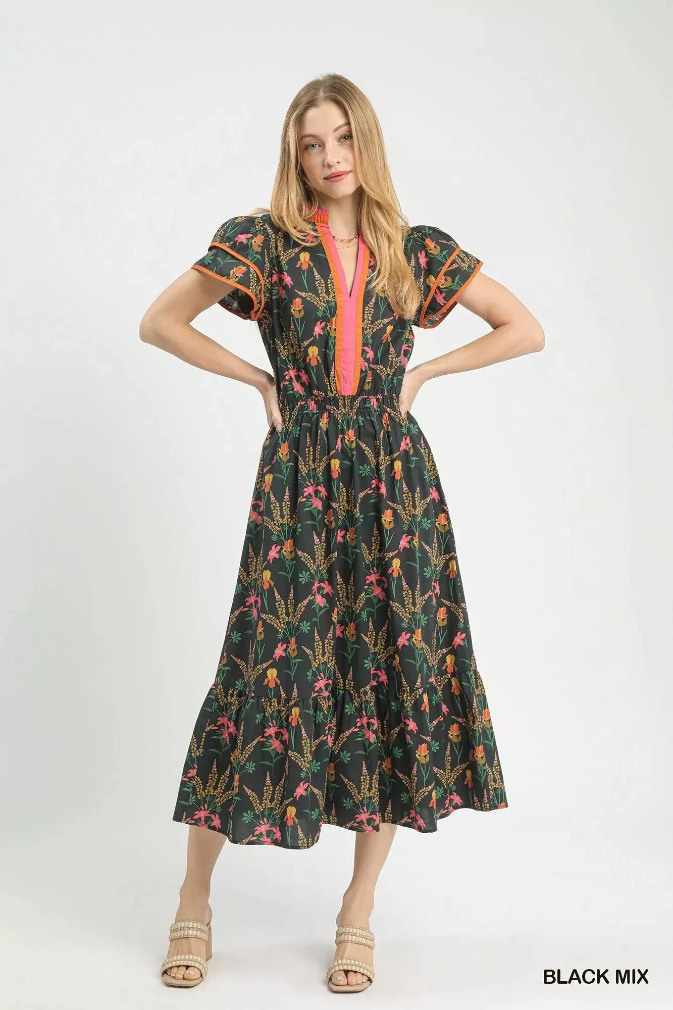 Whimsical Floral Midi Cotton Dress