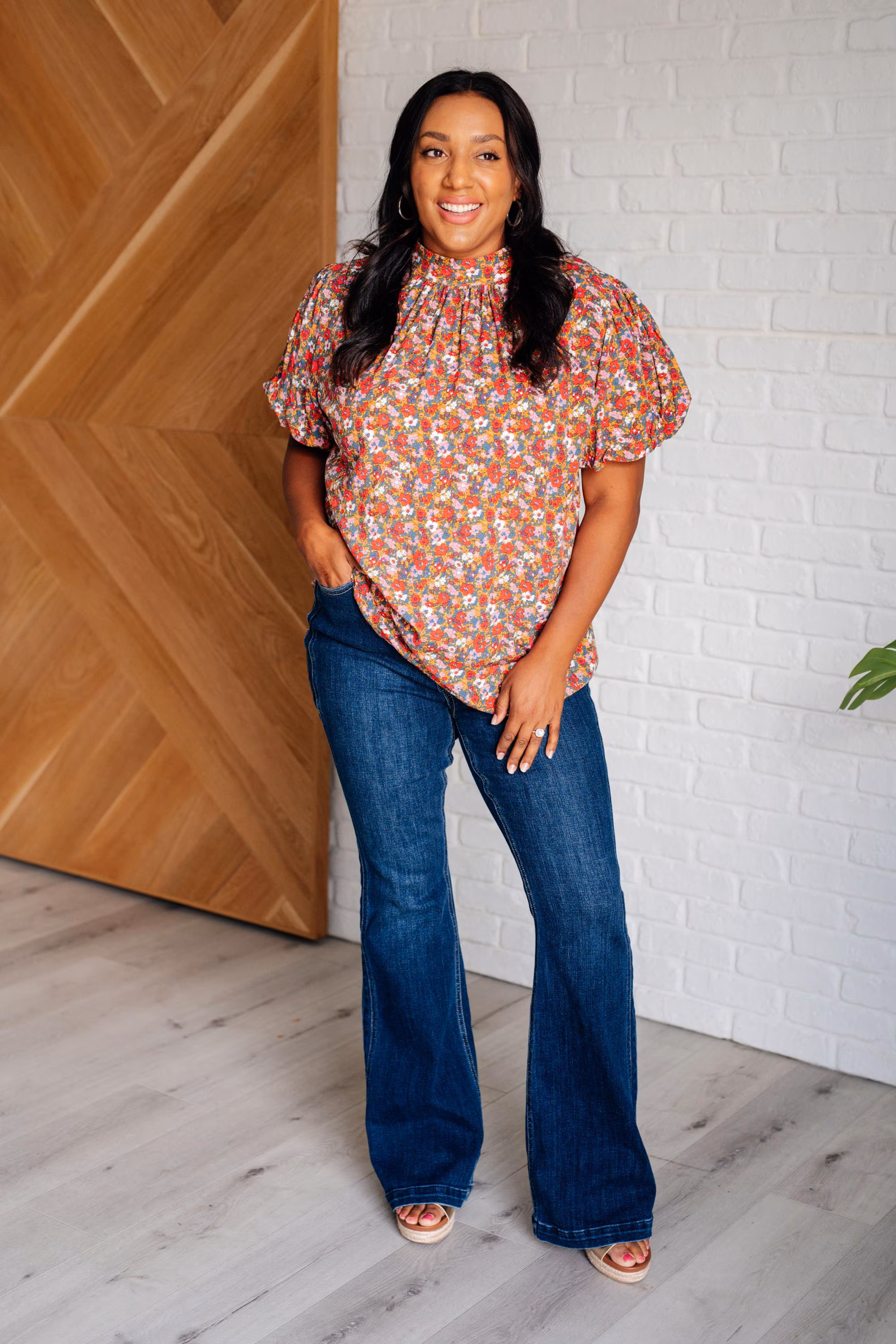 Bohemian Moment Floral Mock Neck Blouse — view 3