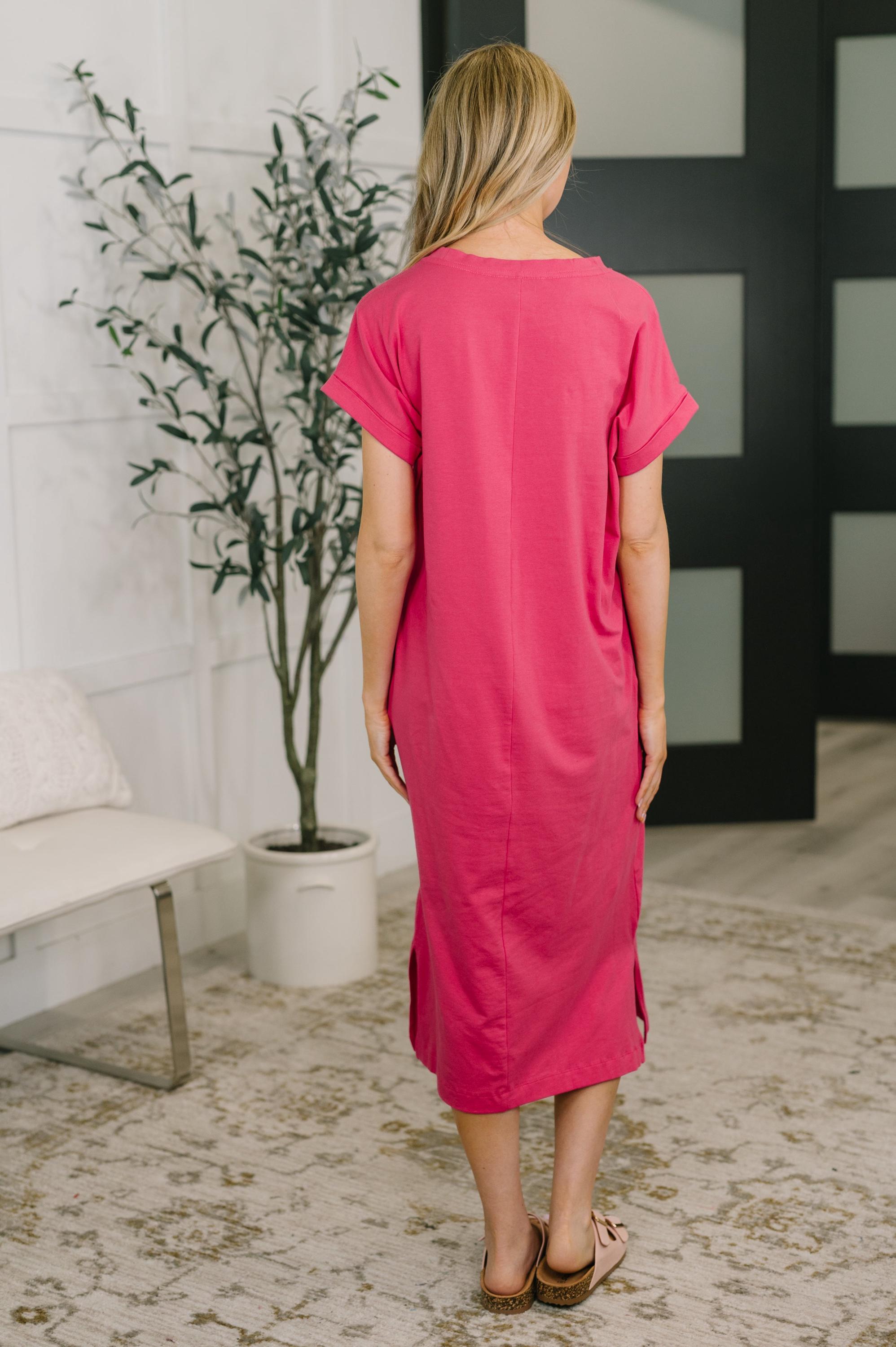 Fix You Right up Short Sleeve Midi Dress in Hot Pink — view 4