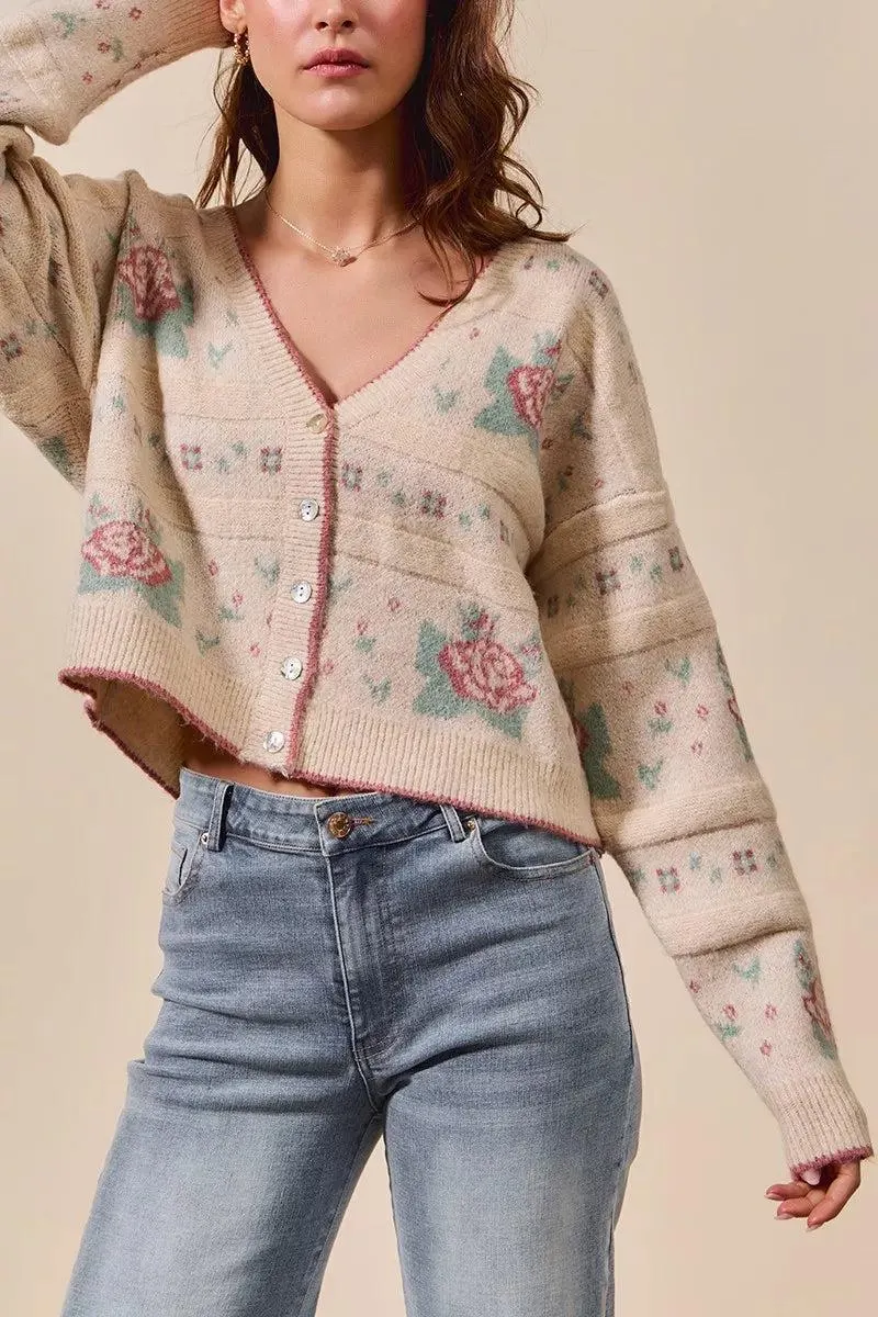 Cardigan Cottage Cutie Floral Long Sleeve Button Sweater