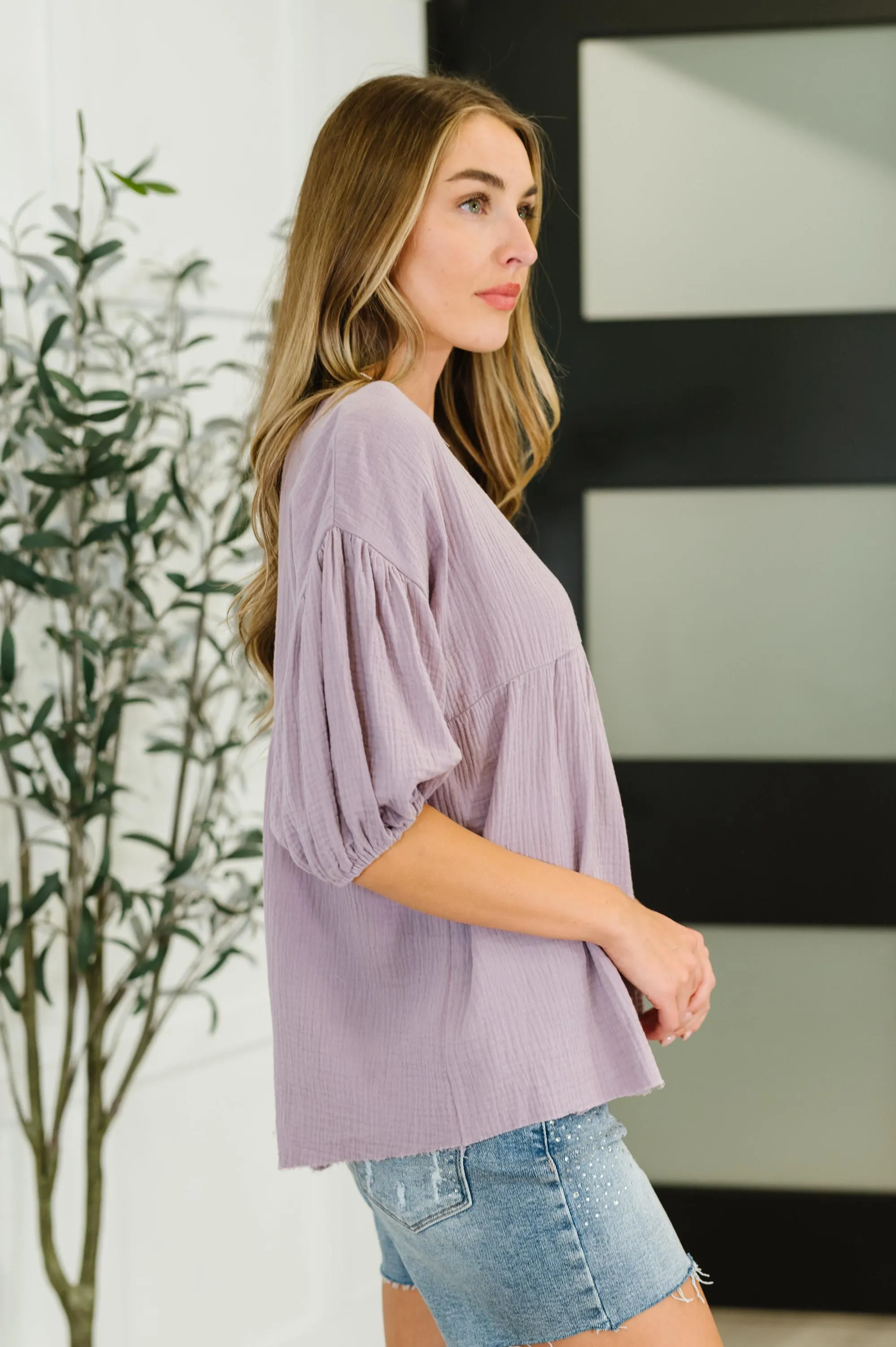 Lovely in Lavender Cotton Peasant Blouse — view 4