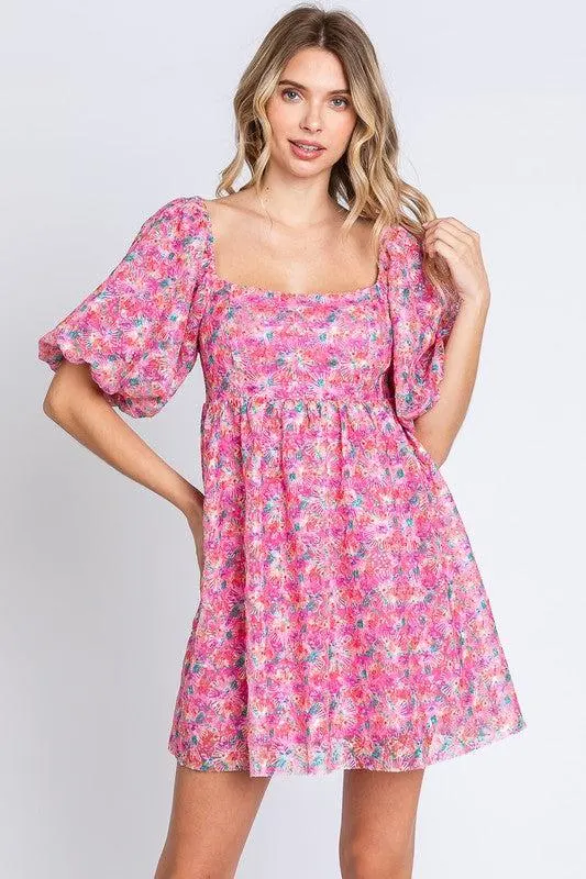 Sequin Swifty Floral Blush Babydoll Dress in Pink — view 3
