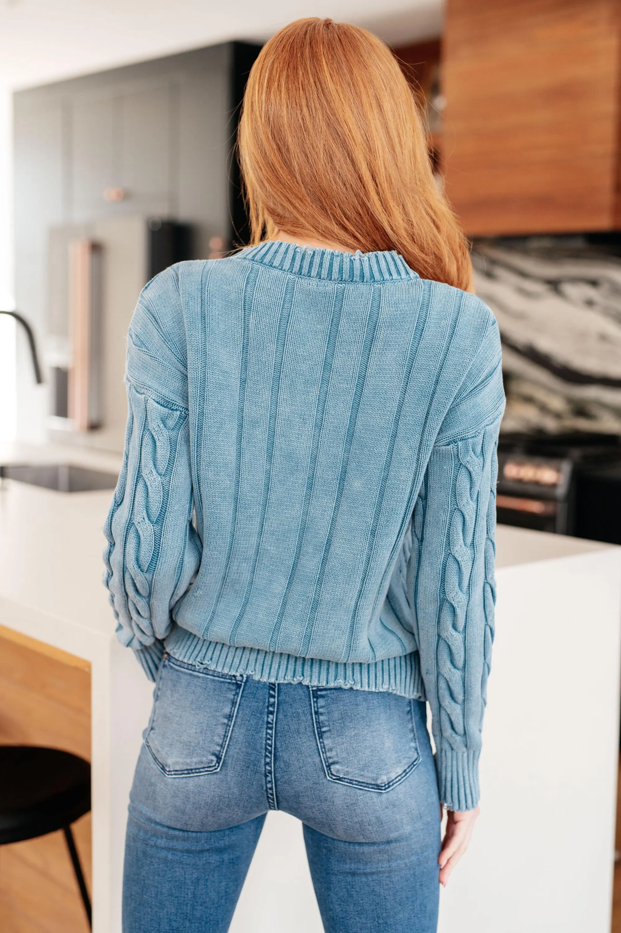 Fall Cozy Cotton Sweater in the Right Direction Cable Knit — view 15