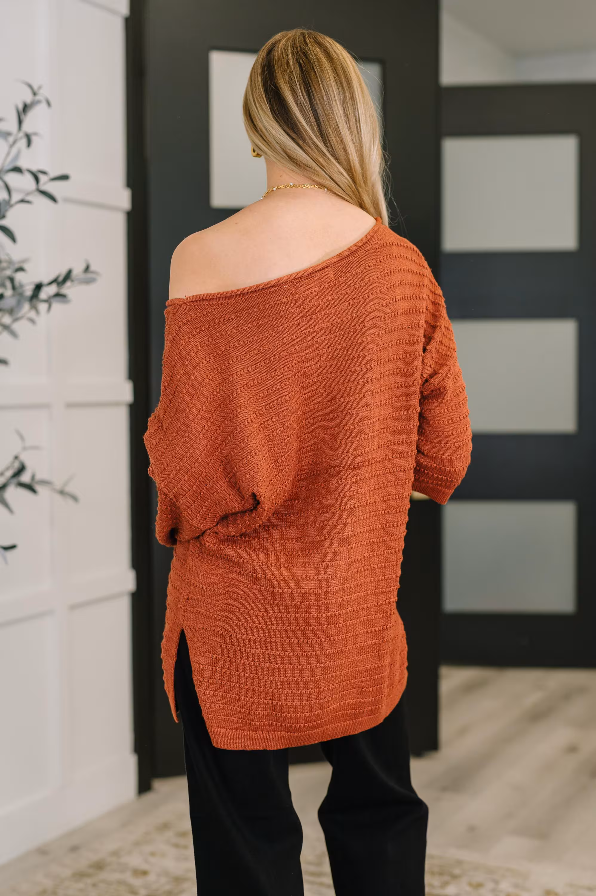Pumpkin Spice off Shoulder Textured Top — view 5