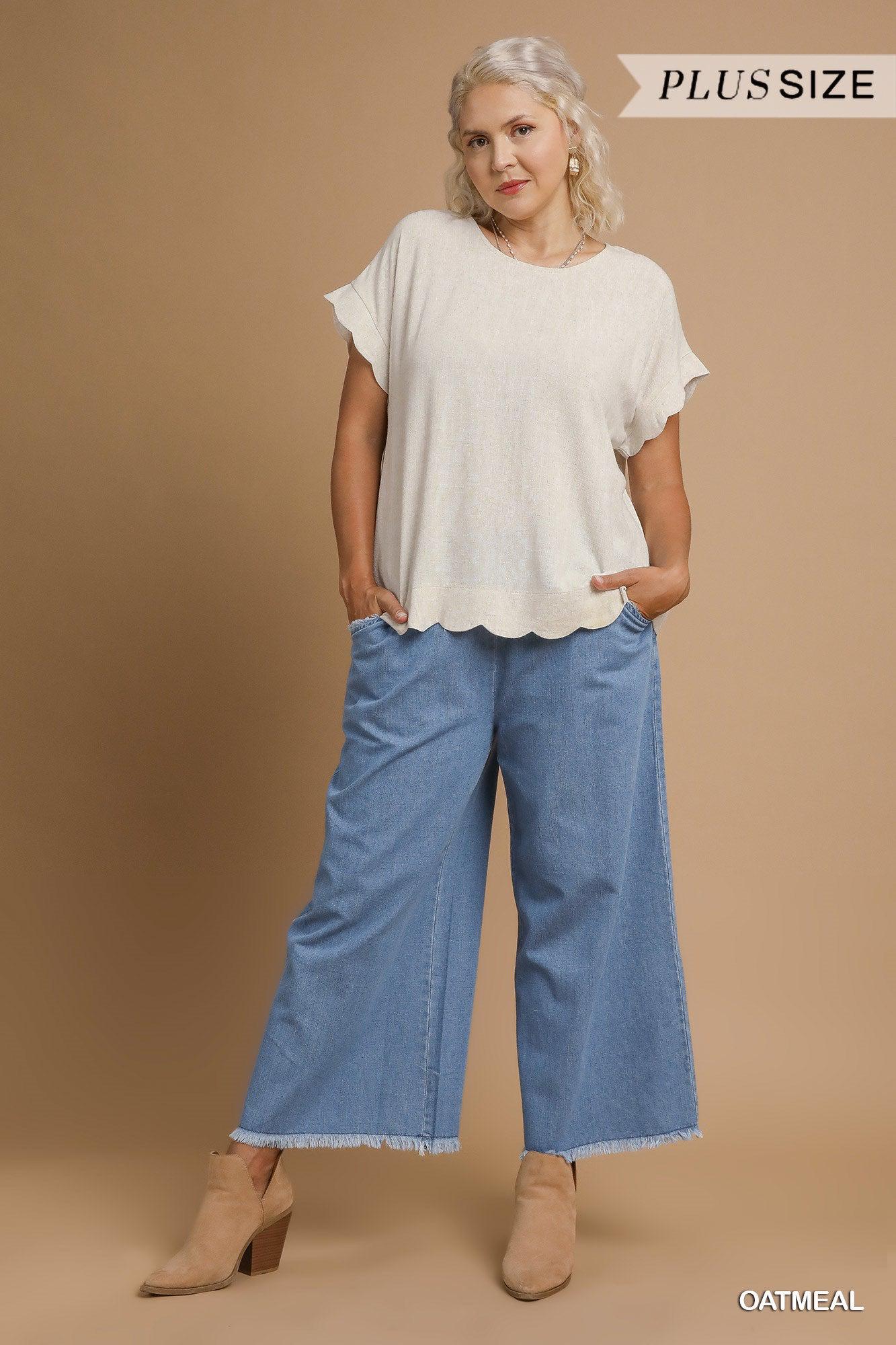 Falling for You Scalloped Linen Blouse in Vanilla — view 9